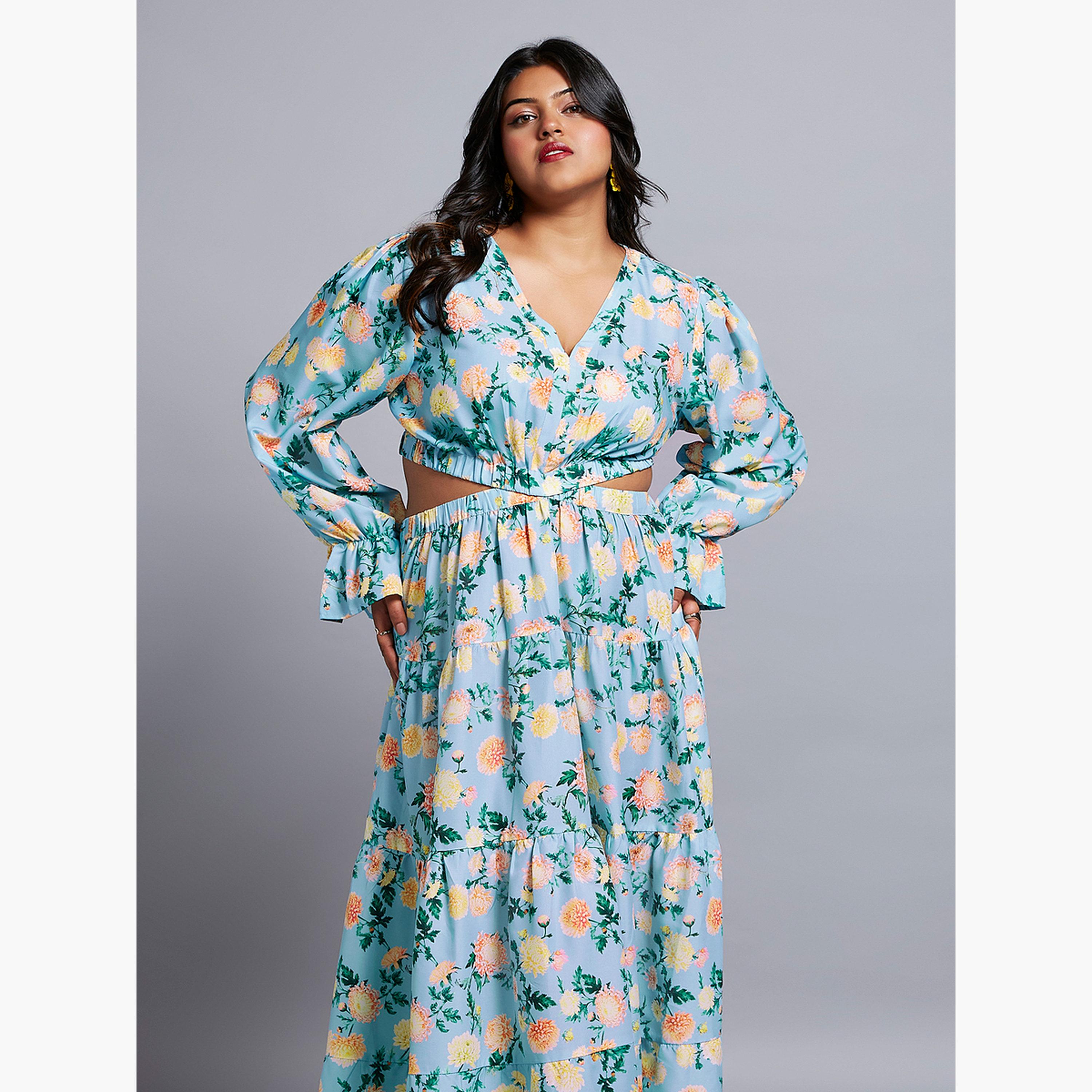 غلوبوس × ستايلي - فستان ماكسي بطبعة زهور لون أزرق بحجم كبير-women-clothing-dresses-image-5