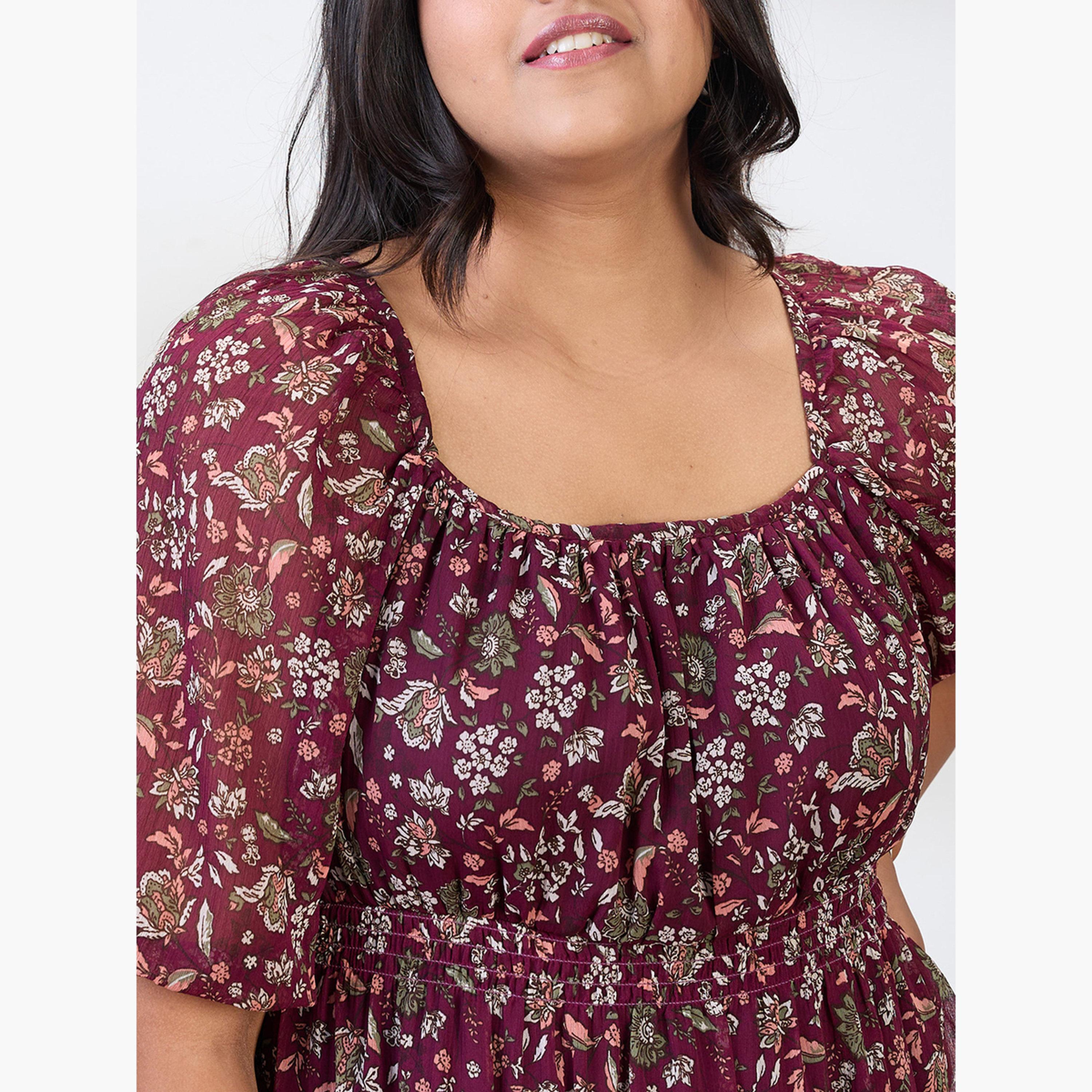 غلوبوس × ستايلي - فستان ميدي متعدد الطبقات مطبوع لون برغندي حجم كبير-women-clothing-dresses-image-4