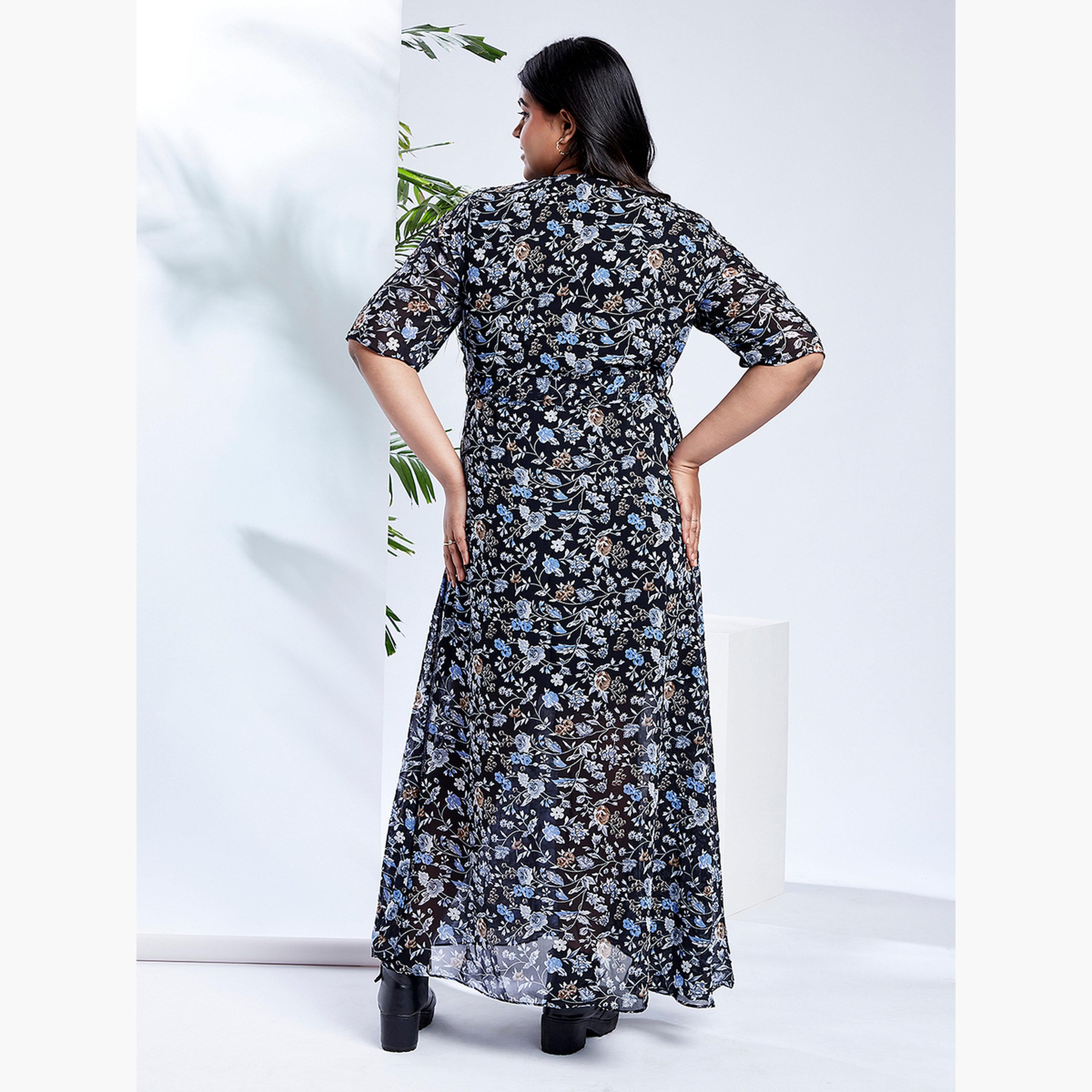 غلوبوس × ستايلي - فستان ماكسي بطبعة زهور أزرق داكن حجم كبير-women-clothing-dresses-image-3