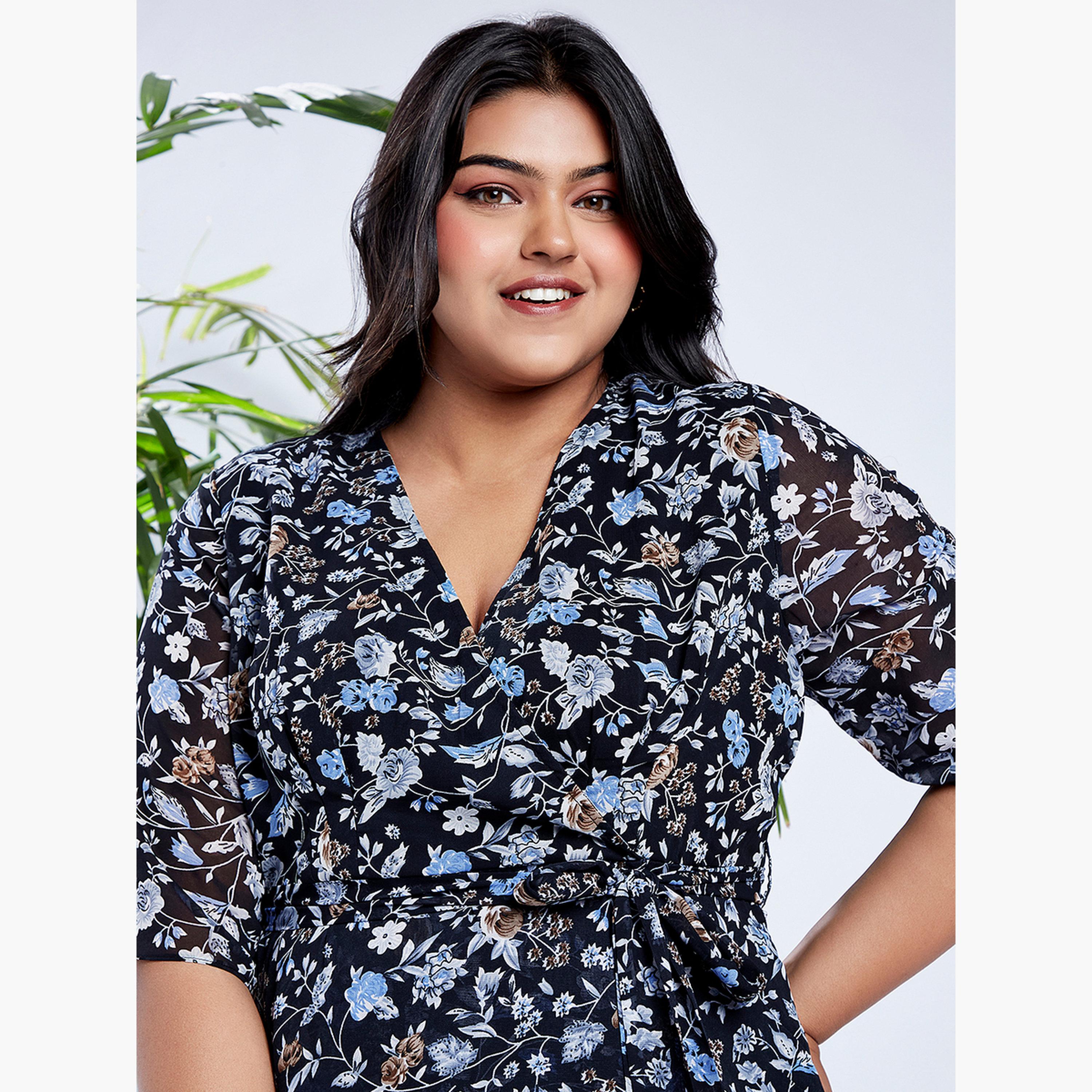 غلوبوس × ستايلي - فستان ماكسي بطبعة زهور أزرق داكن حجم كبير-women-clothing-dresses-image-5