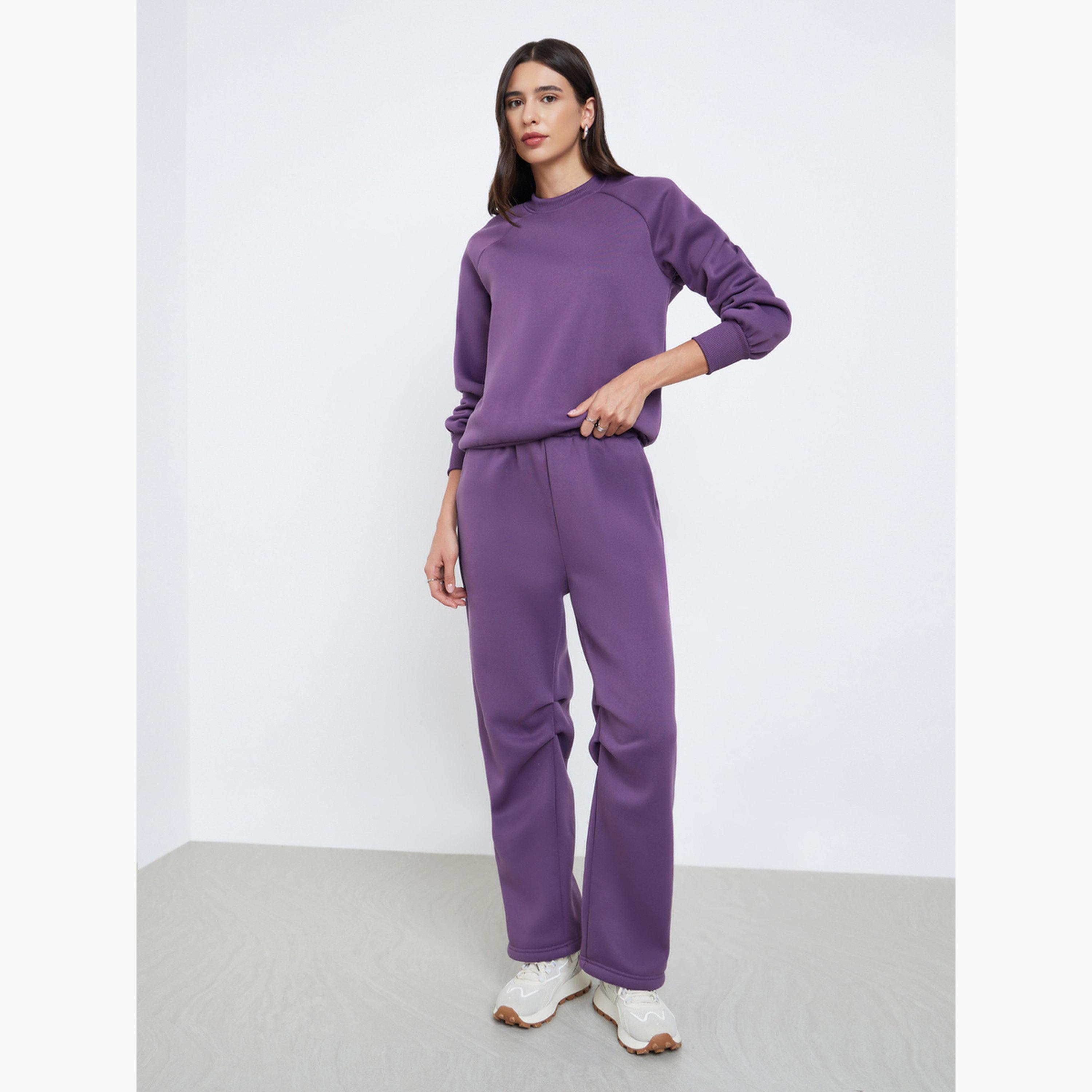 ستايلي - طقم سويت شيرت وبنطال رياضي بنفسجي اللون للنساء-women-clothing-coordsets-image-1