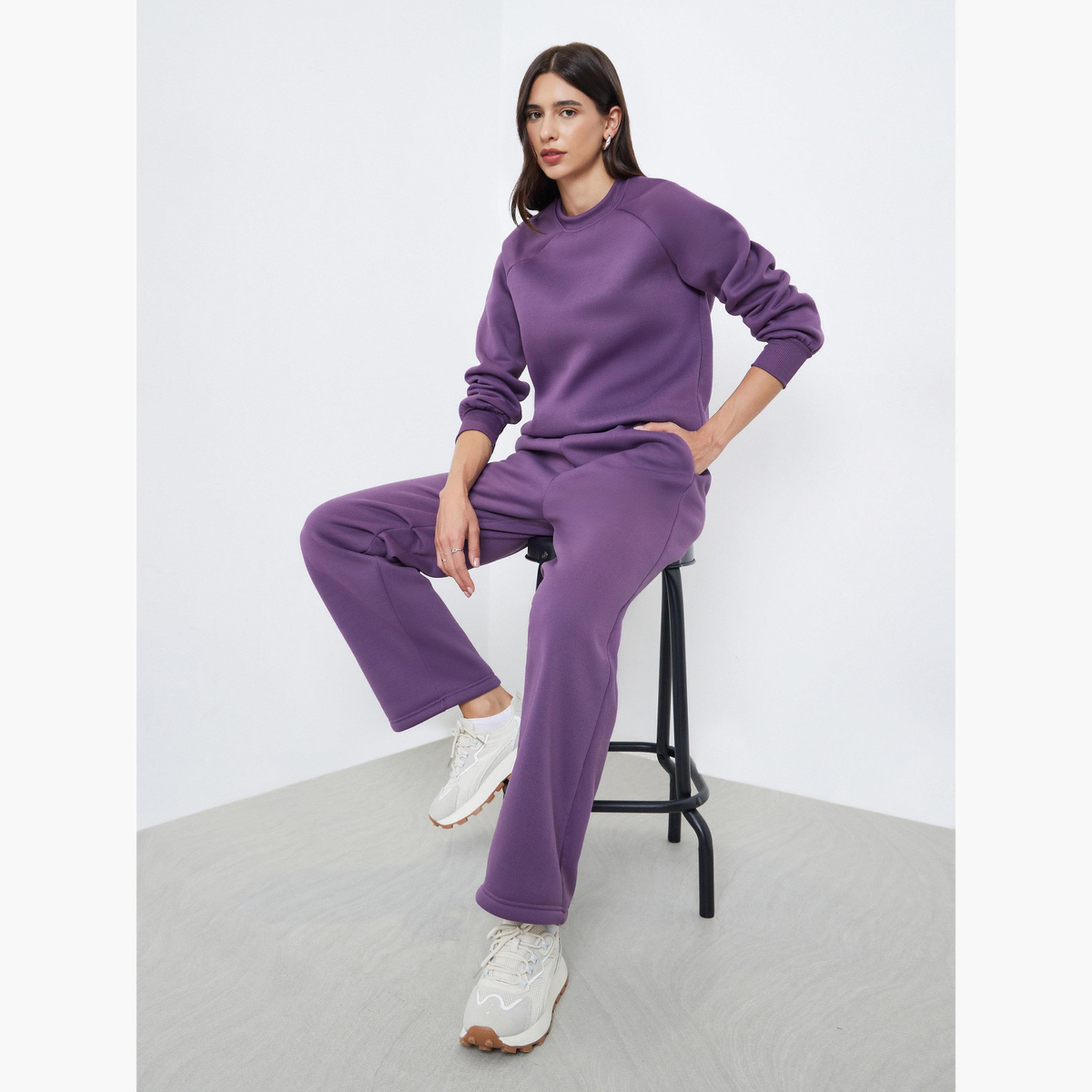 ستايلي - طقم سويت شيرت وبنطال رياضي بنفسجي اللون للنساء-women-clothing-coordsets-image-2