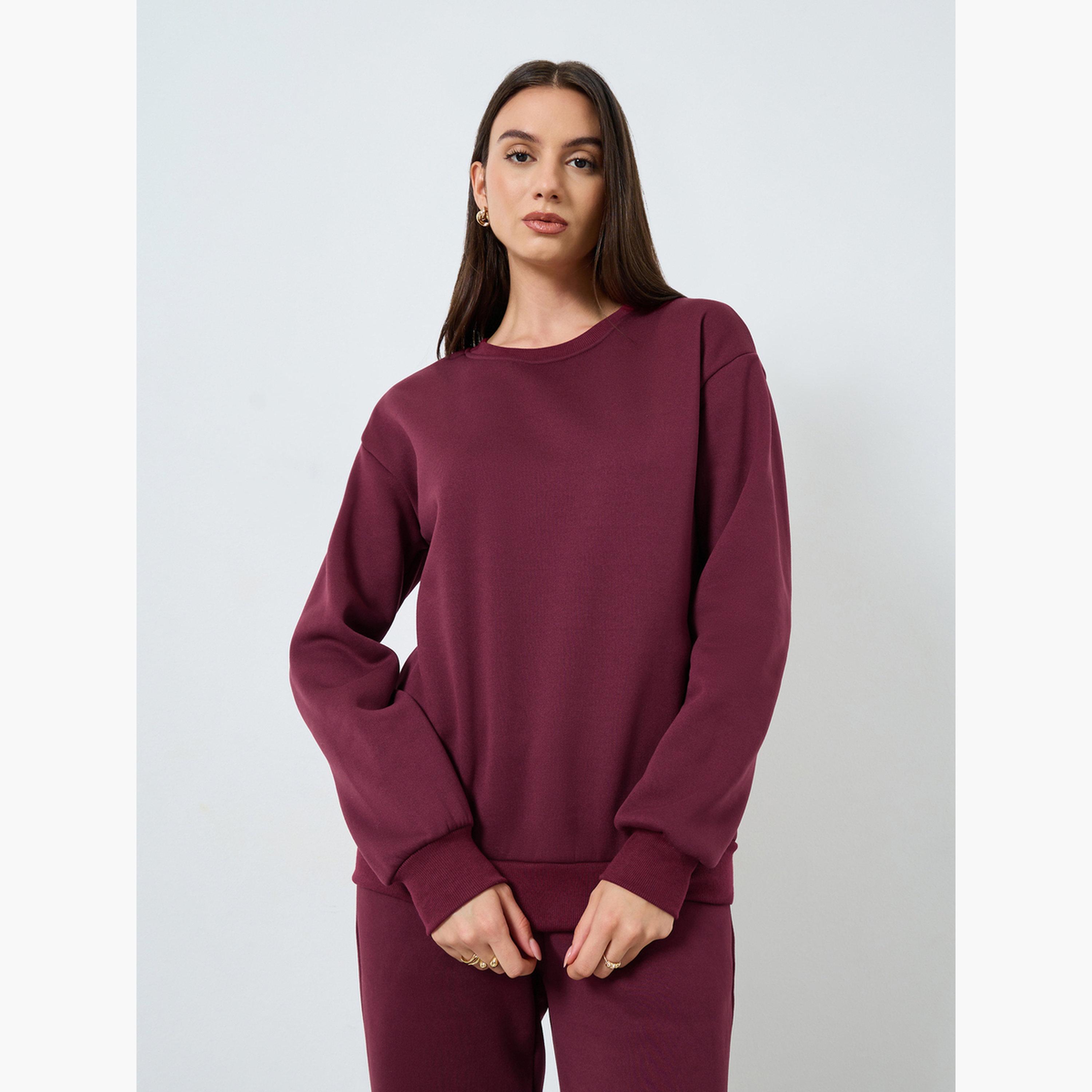 ستايلي - قميص رياضي وبنطال رياضي بقصّة عادية بلون برغندي-women-clothing-coordsets-image-3