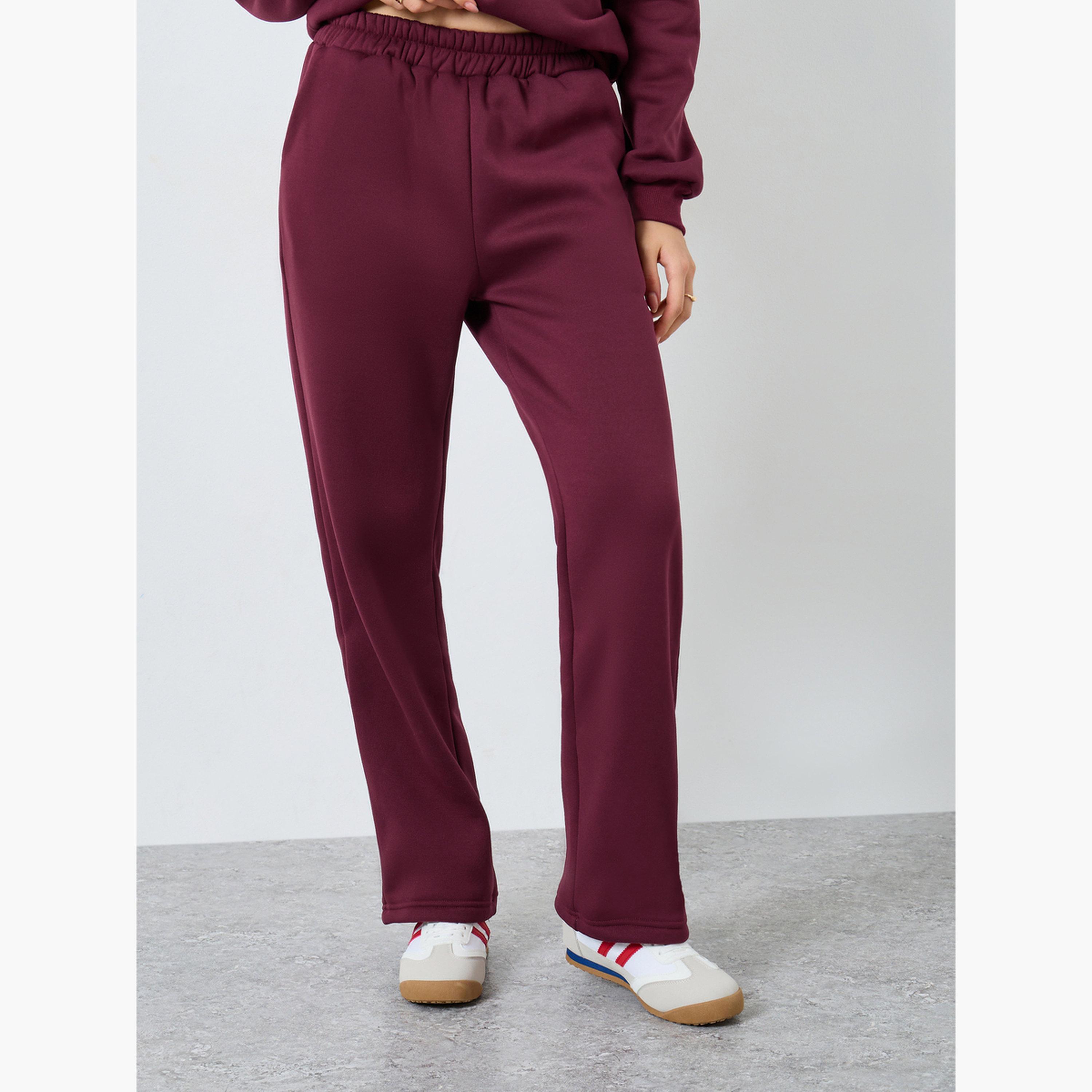 ستايلي - قميص رياضي وبنطال رياضي بقصّة عادية بلون برغندي-women-clothing-coordsets-image-5