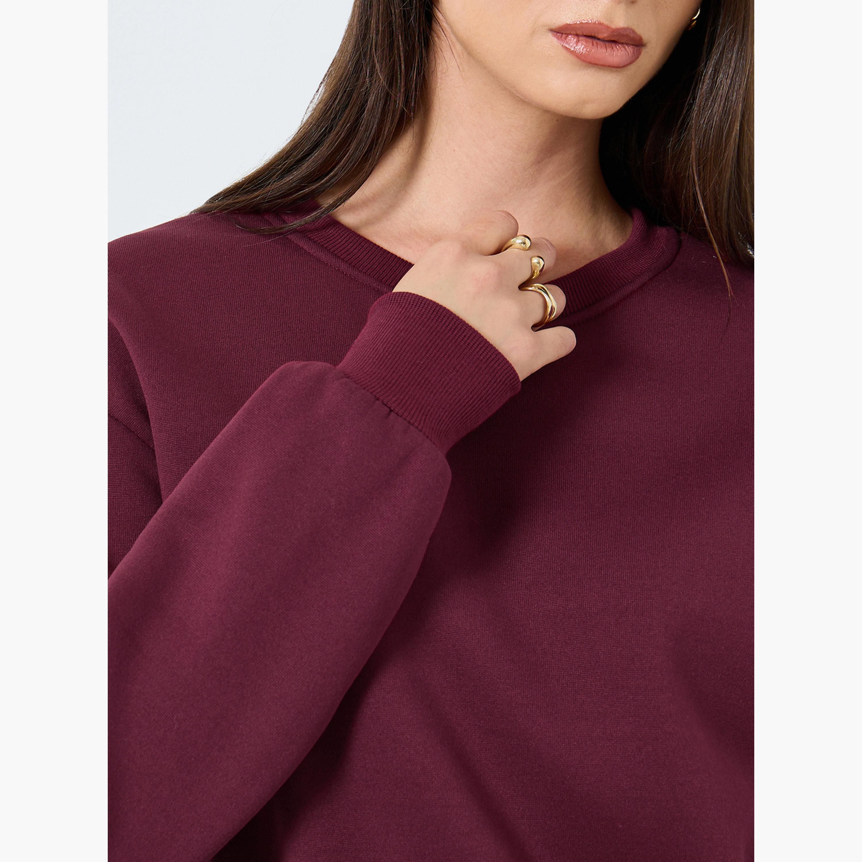 ستايلي - قميص رياضي وبنطال رياضي بقصّة عادية بلون برغندي-women-clothing-coordsets-image-6