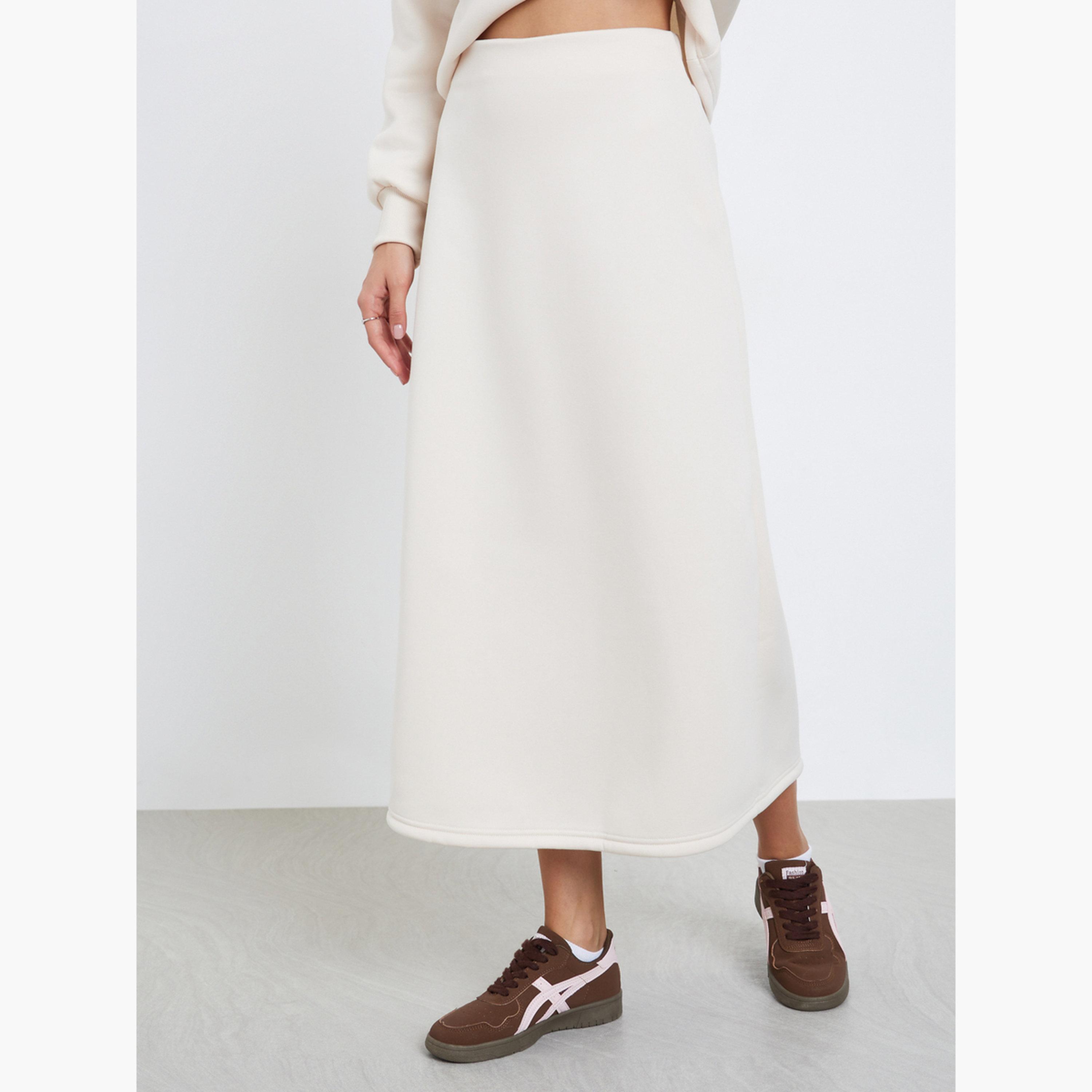 Styli Cream Round Neck Sweatshirt and Skirt Co-ords-women-clothing-coordsets-image-4