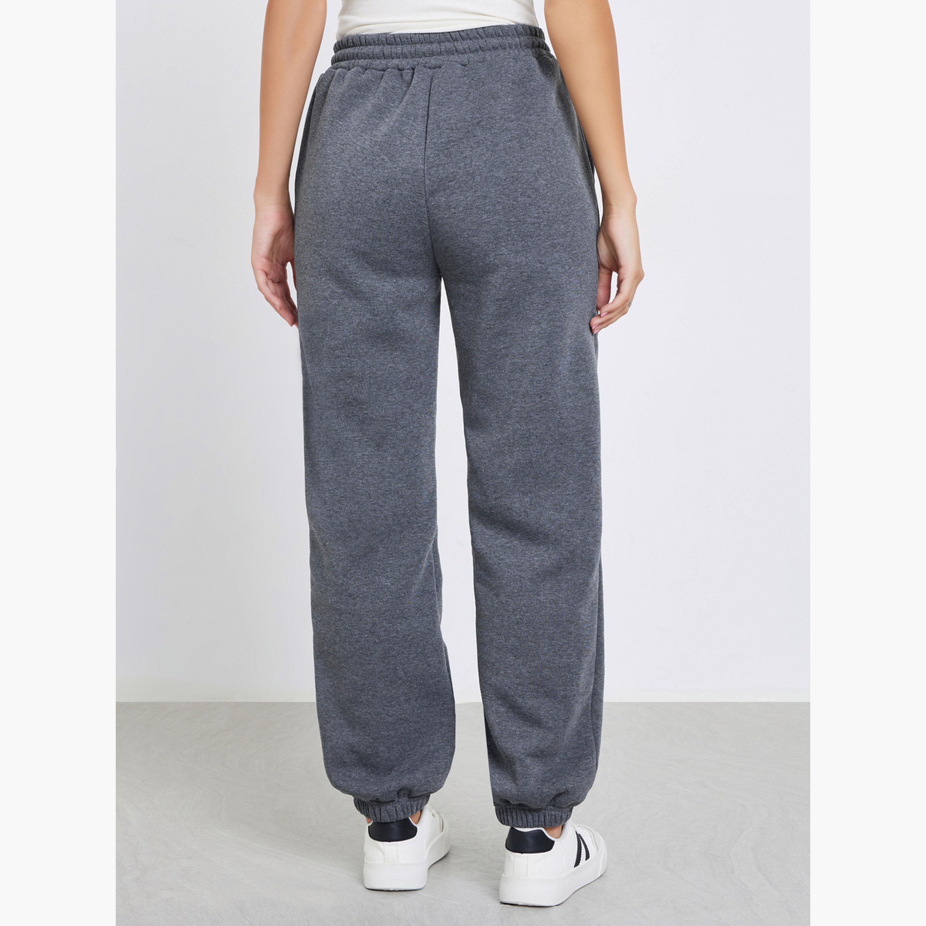 ستايلي - بنطال رياضي نسائي رمادي سادة واسع الساق مع خصر برباط-women-clothing-bottoms-joggers-image-4