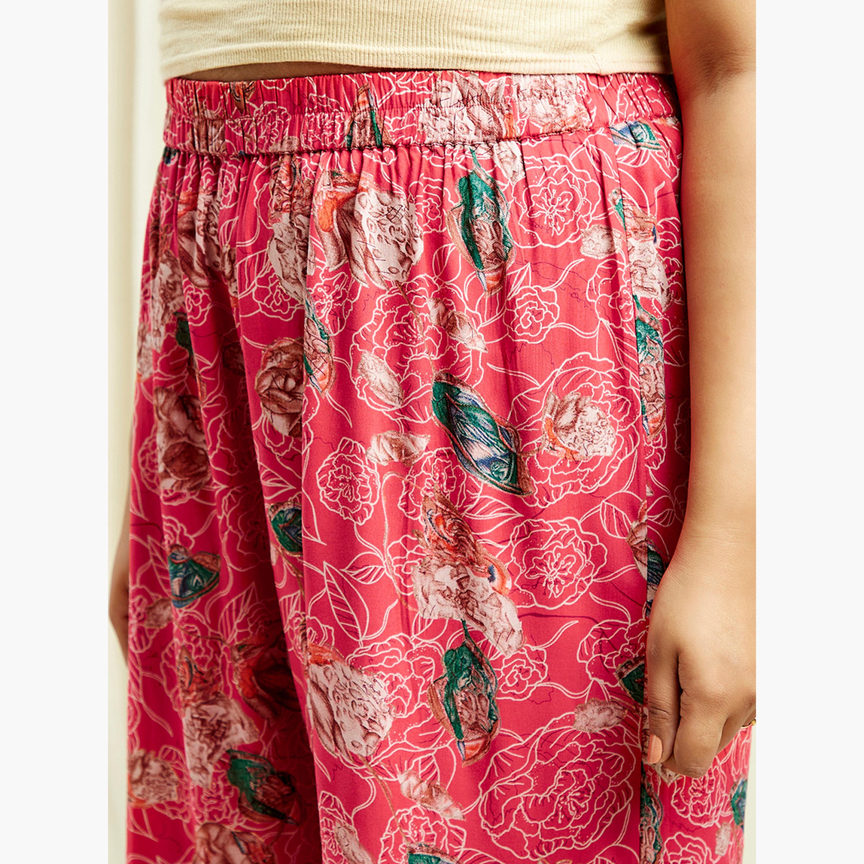 غلوبوس × ستايلي - تونيك مطبوع عليه زهور للنساء بمقاسات كبيرة مع بنطال واسع الساق-women-clothing-coordsets-image-5