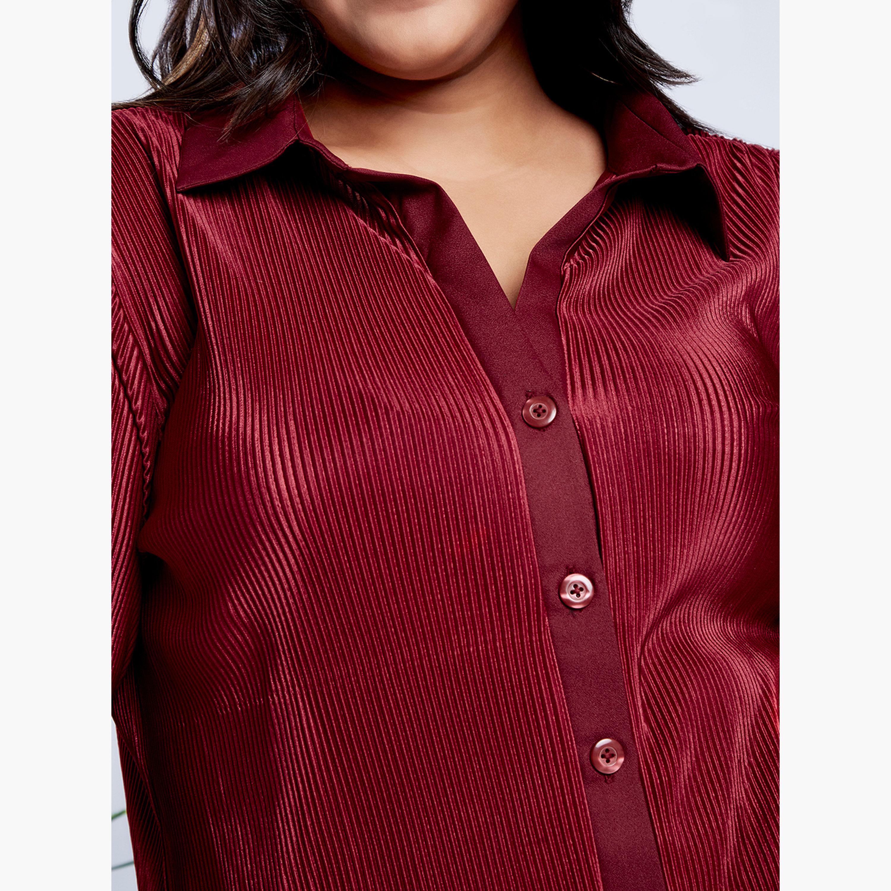 Globus X Styli Maroon Plus Size Buttoned Shirt and Trousers Co-Ords-women-clothing-coordsets-image-4