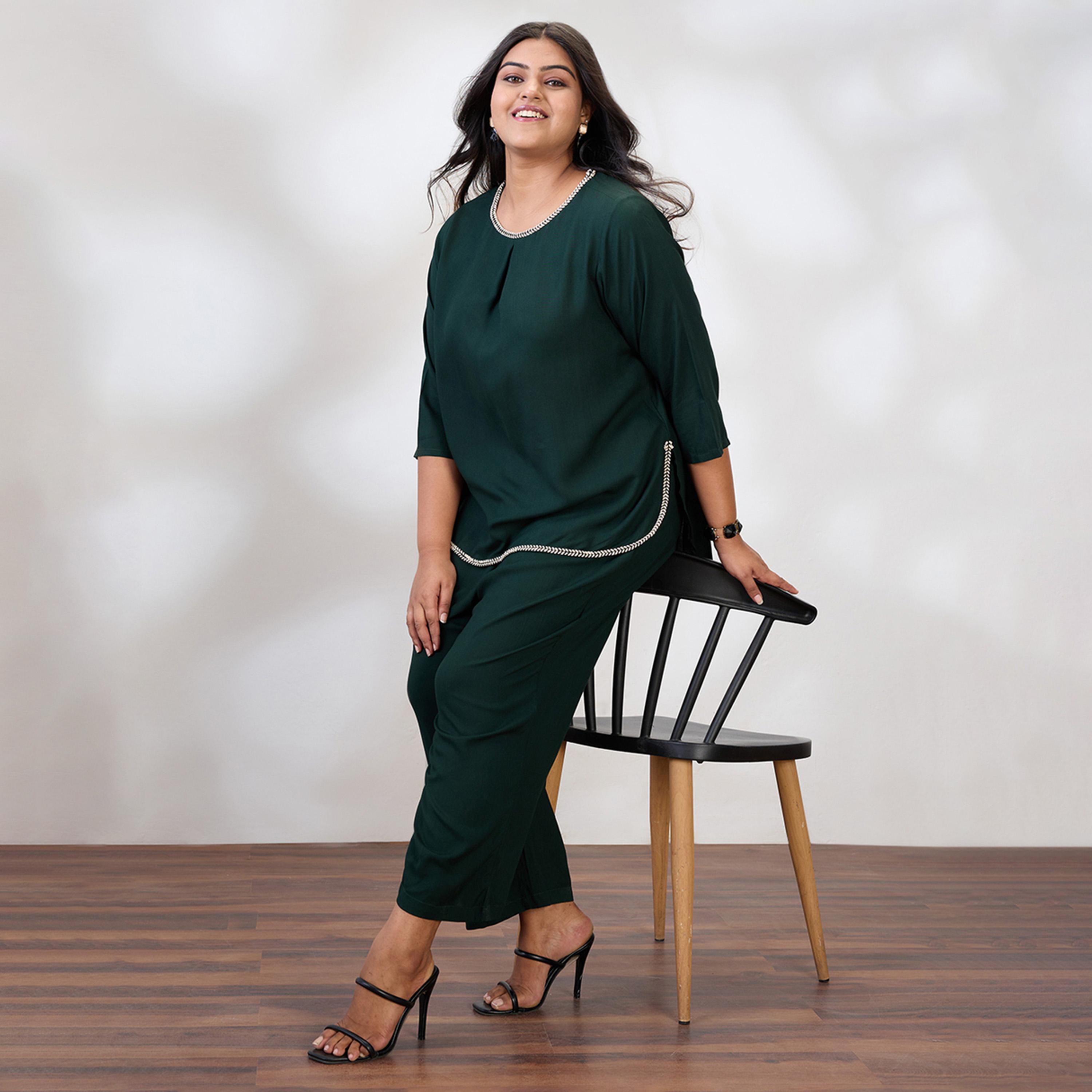 Globus X Styli Plus Size Women Green Top and Trousers Co-Ords-women-clothing-coordsets-image-1