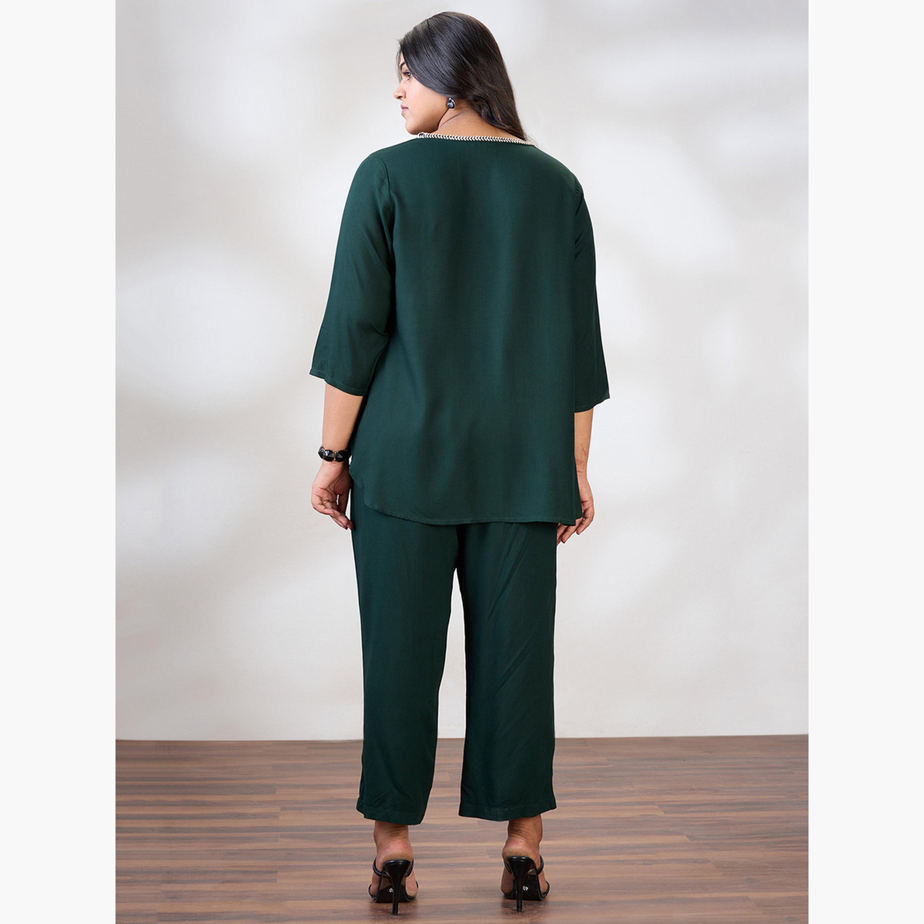 Globus X Styli Plus Size Women Green Top and Trousers Co-Ords-women-clothing-coordsets-image-3