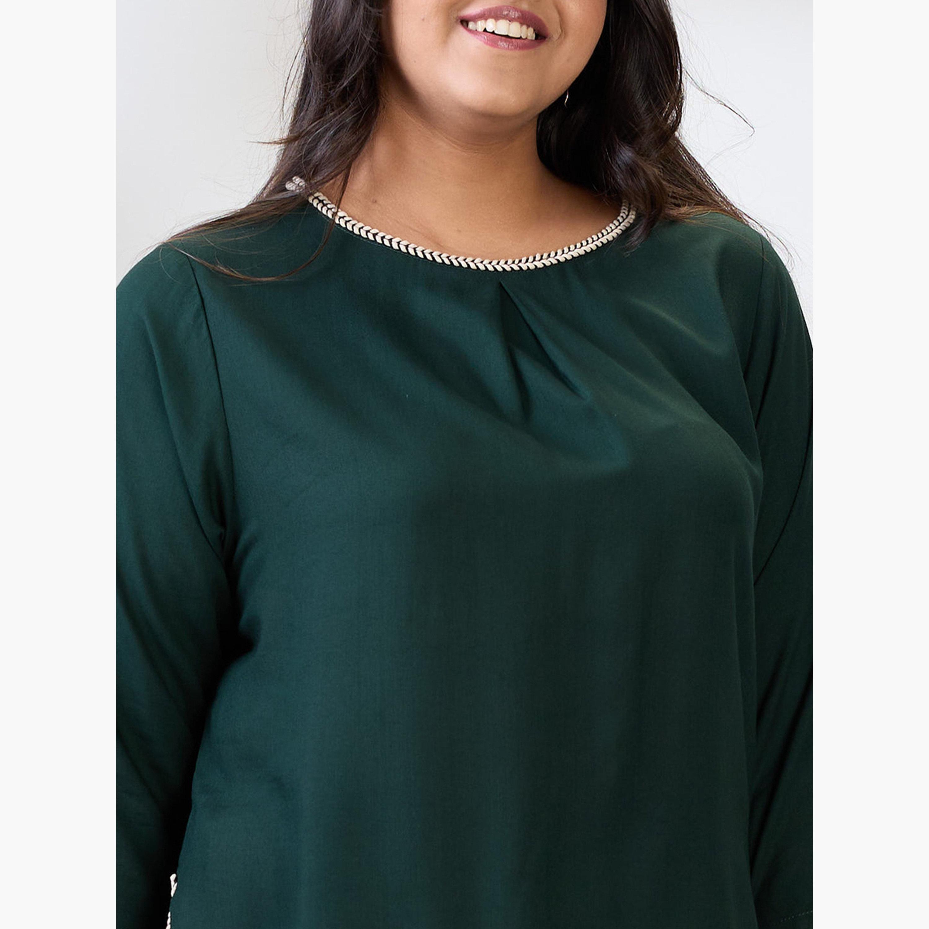 Globus X Styli Plus Size Women Green Top and Trousers Co-Ords-women-clothing-coordsets-image-4