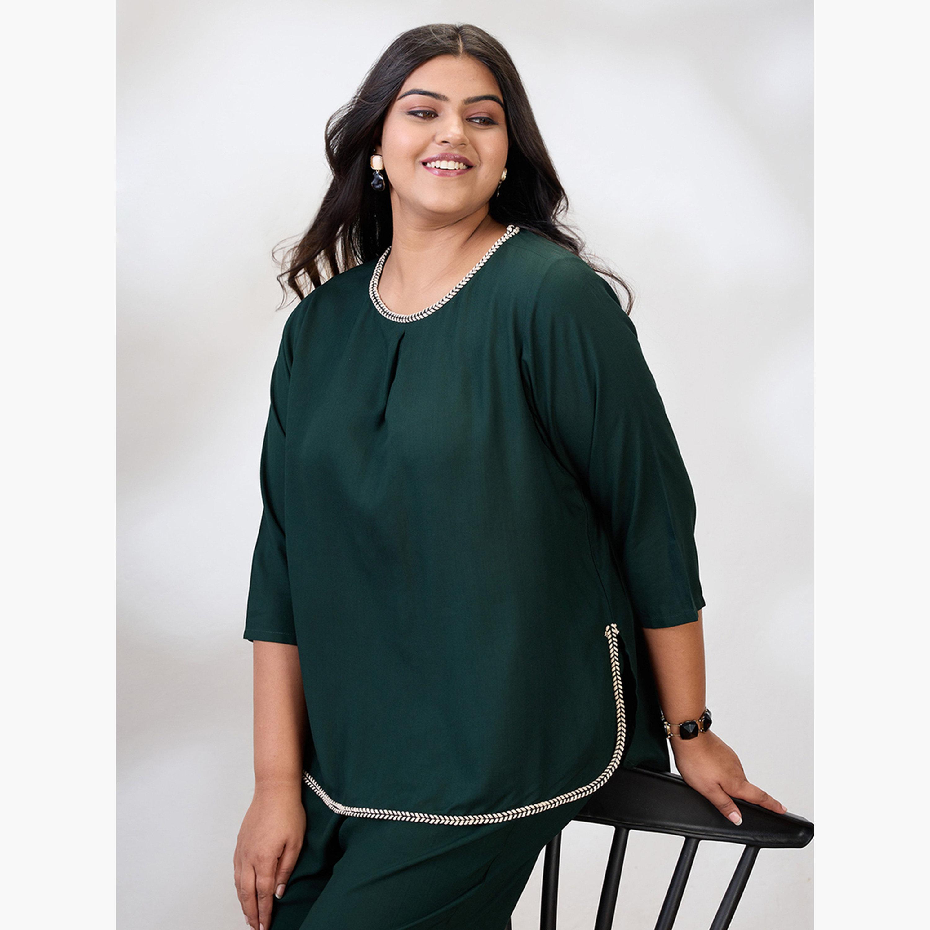 Globus X Styli Plus Size Women Green Top and Trousers Co-Ords-women-clothing-coordsets-image-6