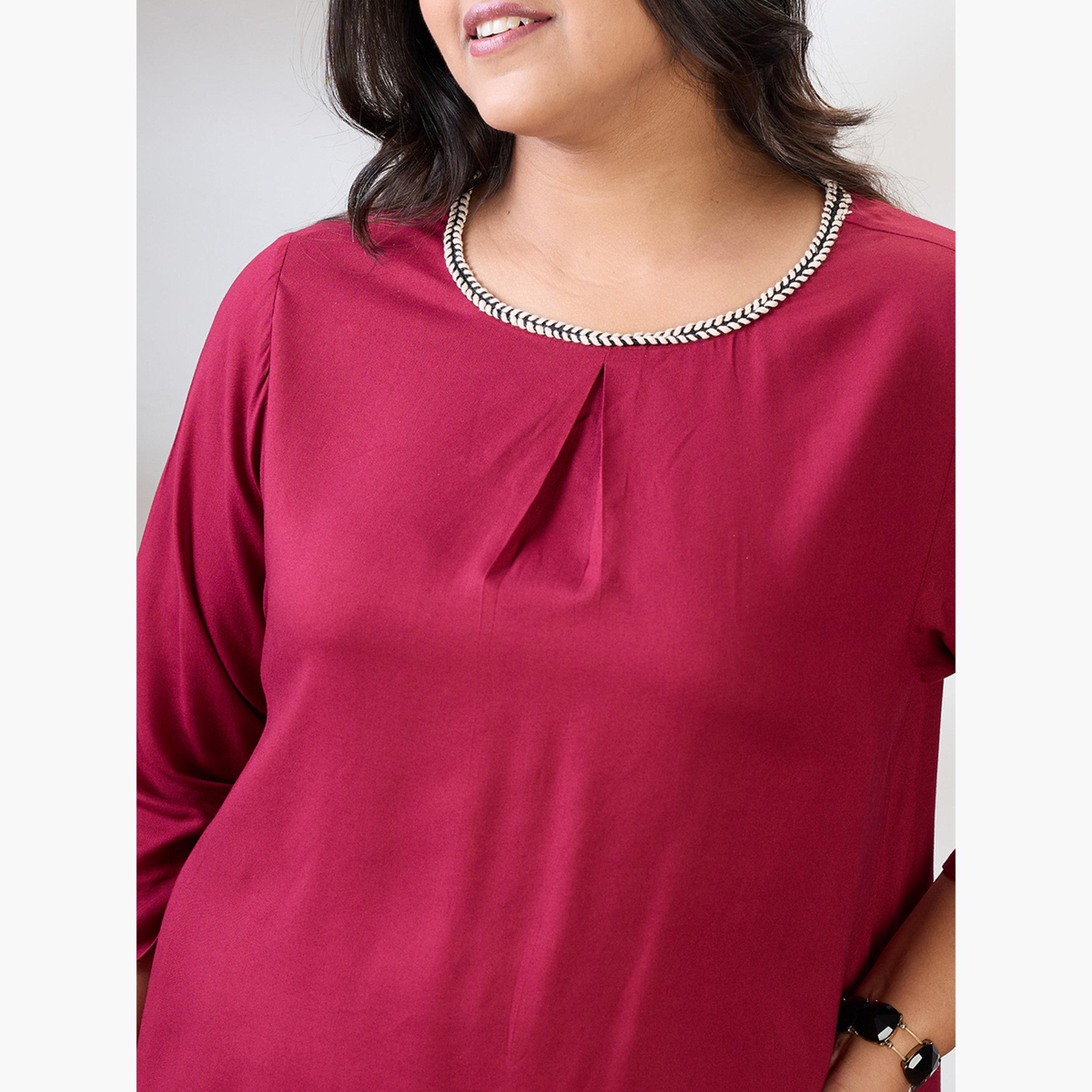 غلوبوس × ستايلي - طقم ملابس نسائية بمقاسات كبيرة من بلوزة وبنطال كستنائي اللون-women-clothing-coordsets-image-4