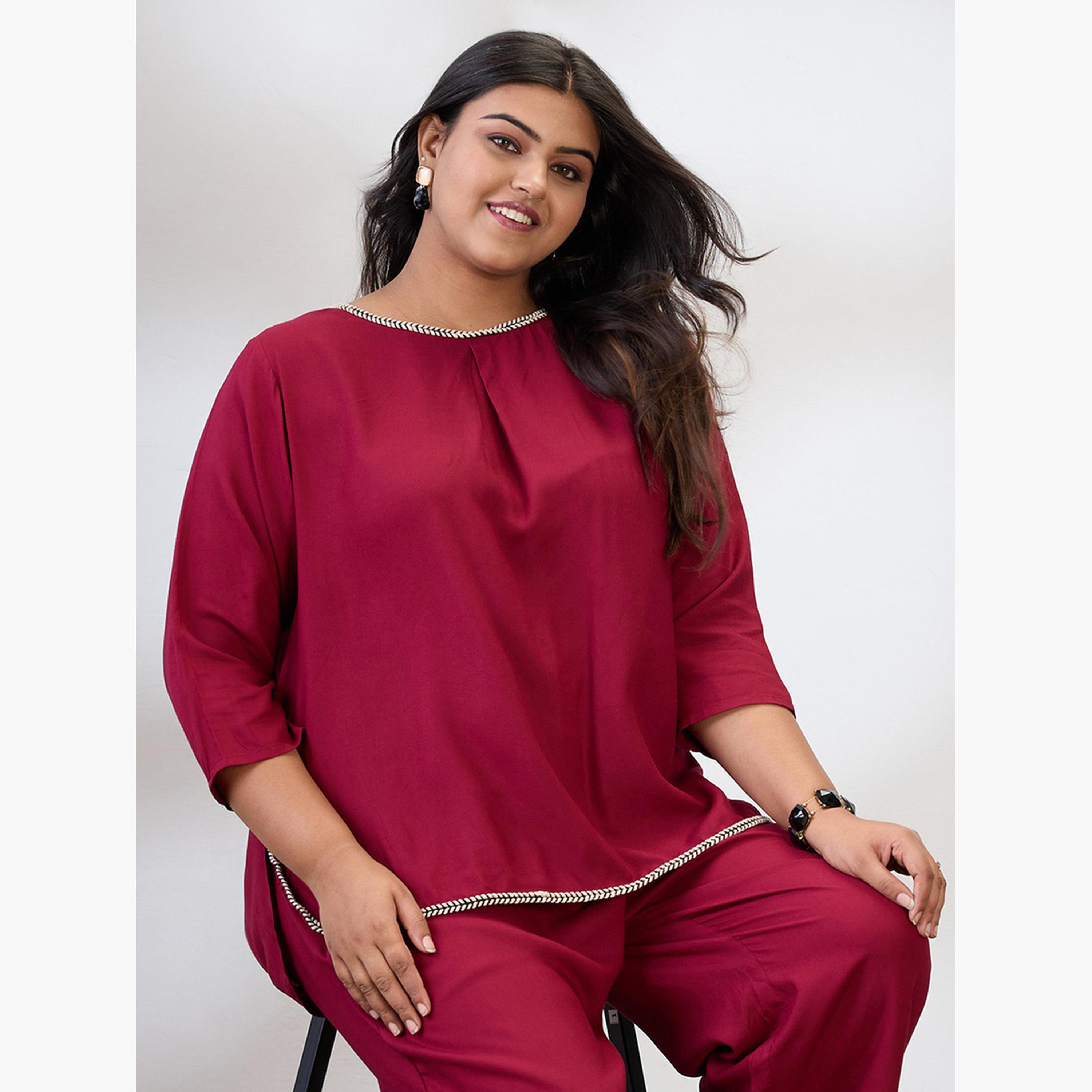 غلوبوس × ستايلي - طقم ملابس نسائية بمقاسات كبيرة من بلوزة وبنطال كستنائي اللون-women-clothing-coordsets-image-6