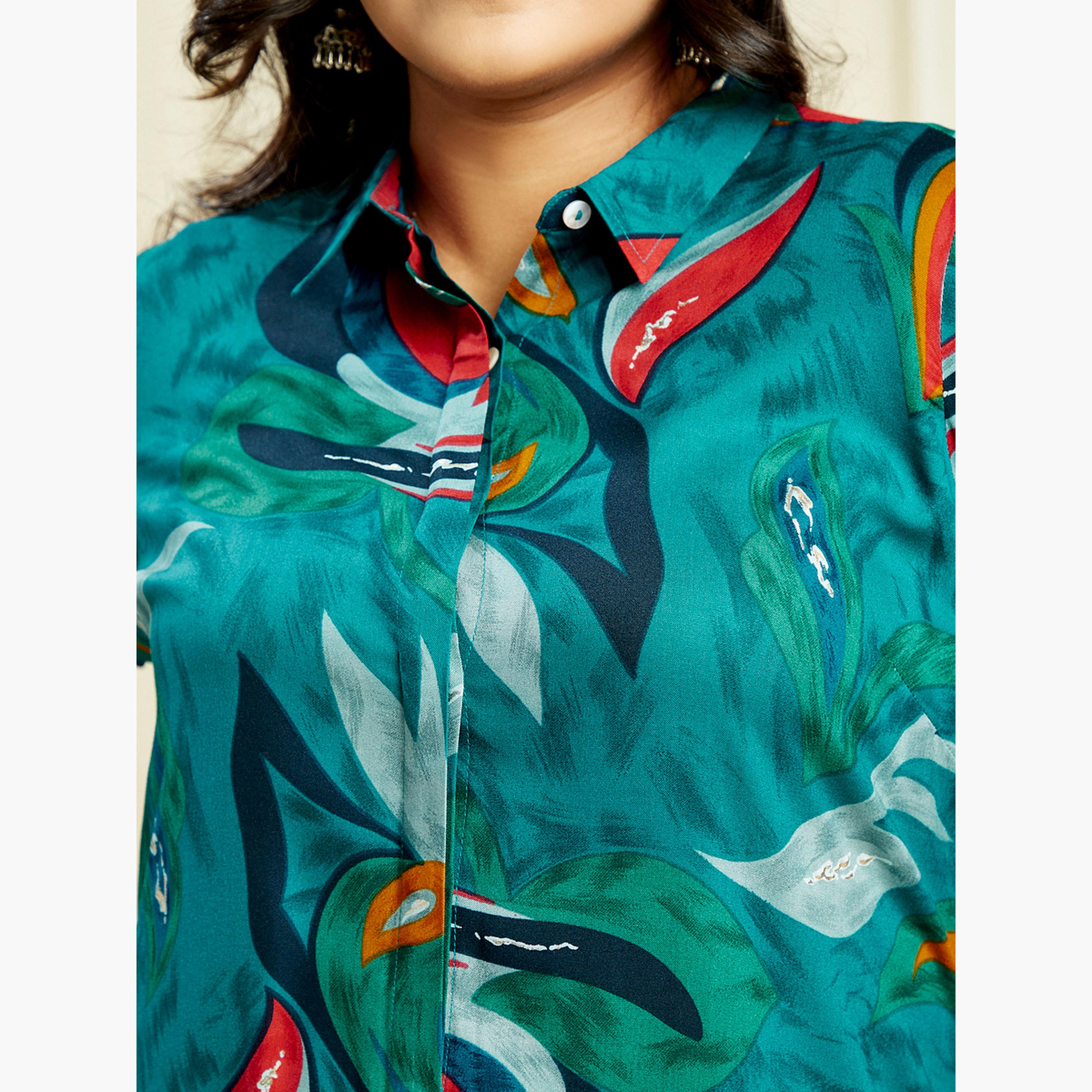 Globus X Styli Plus Size Abstract Print Shirt and Pants Co-Ords-women-clothing-coordsets-image-4