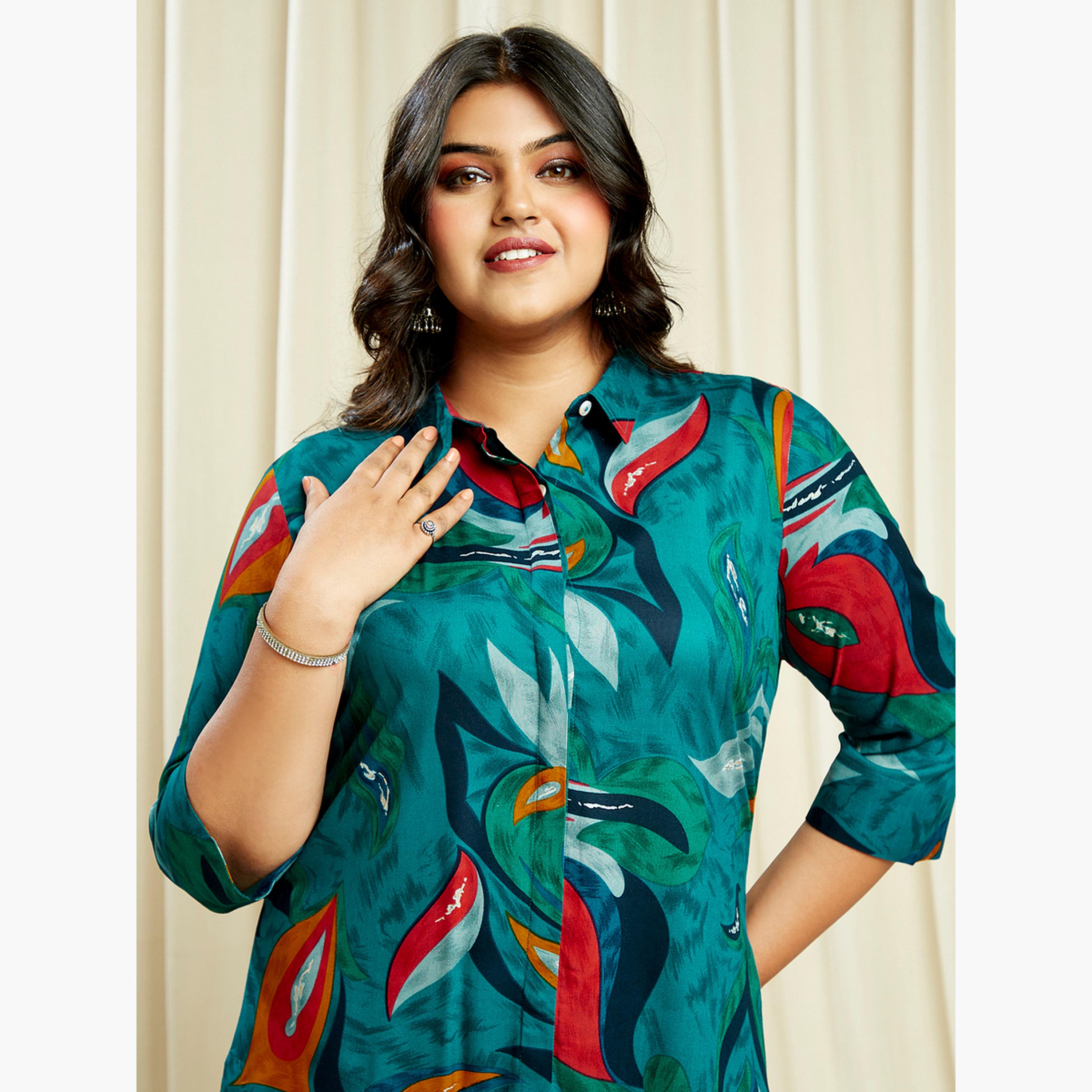 Globus X Styli Plus Size Abstract Print Shirt and Pants Co-Ords-women-clothing-coordsets-image-6