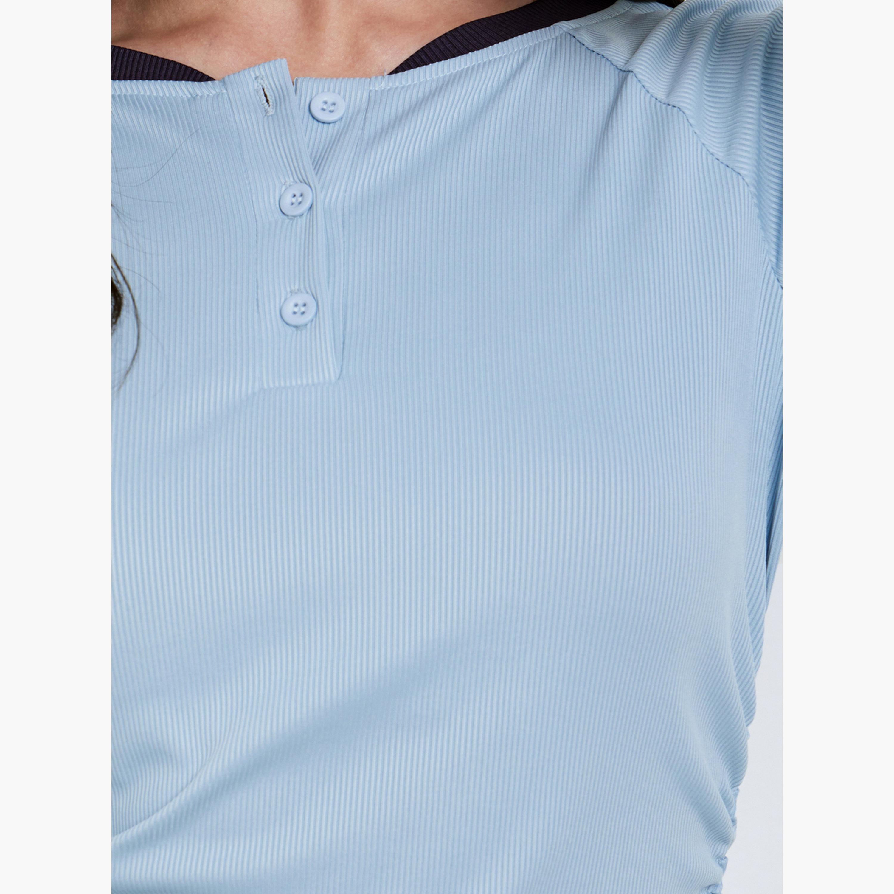 ستايلي - تي شيرت هينلي بأكمام طويلة لون أزرق-women-clothing-tshirts-image-4