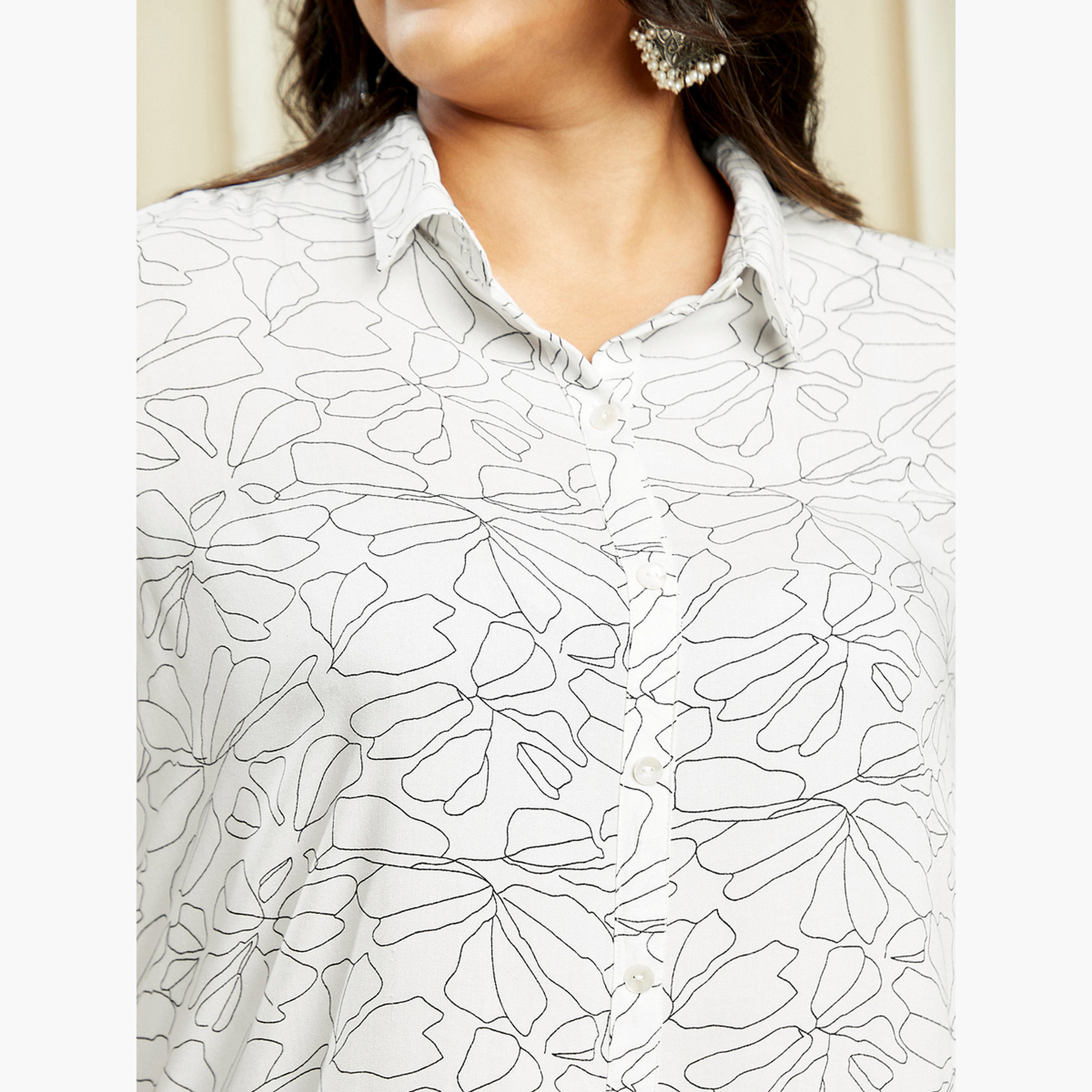 غلوبوس × ستايلي - فستان متوسط ​​الطول بطباعة كاملة لون أبيض بحجم كبير-women-clothing-dresses-image-4