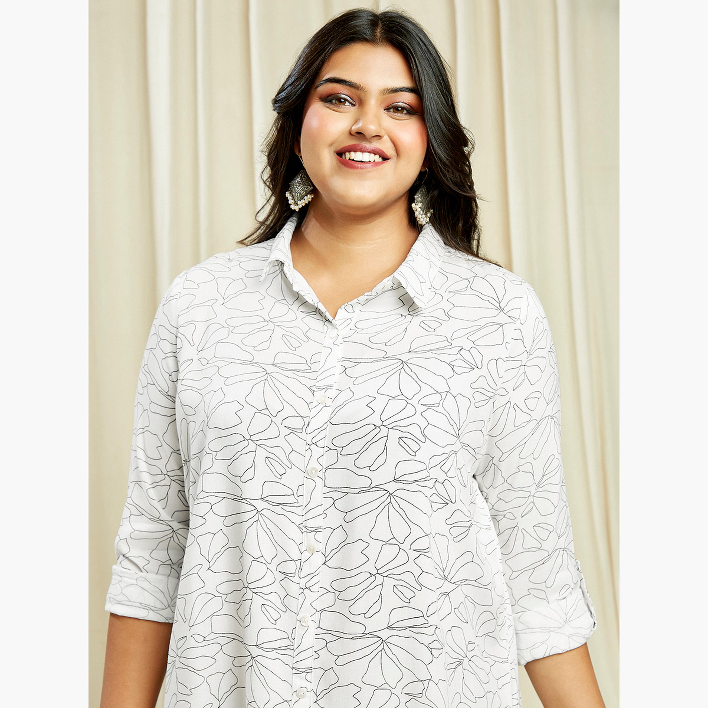 غلوبوس × ستايلي - فستان متوسط ​​الطول بطباعة كاملة لون أبيض بحجم كبير-women-clothing-dresses-image-5