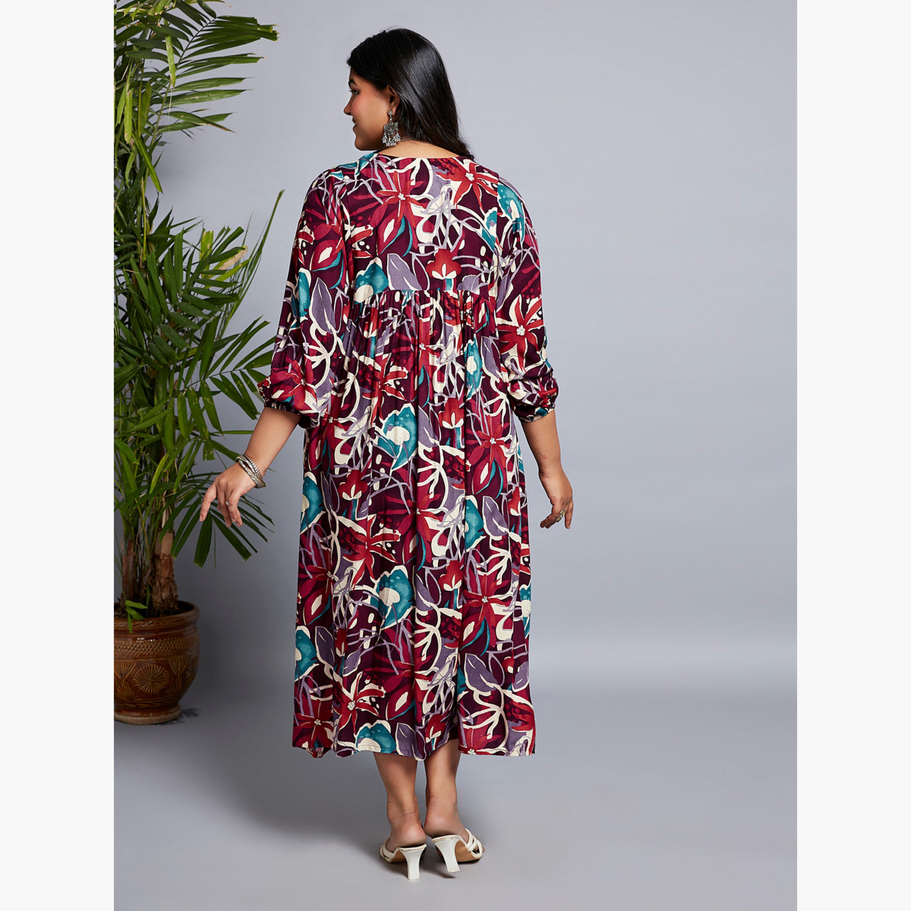 Globus X Styli Plus Size Multi All Over Print Fusion Midi Dress-women-clothing-dresses-image-3
