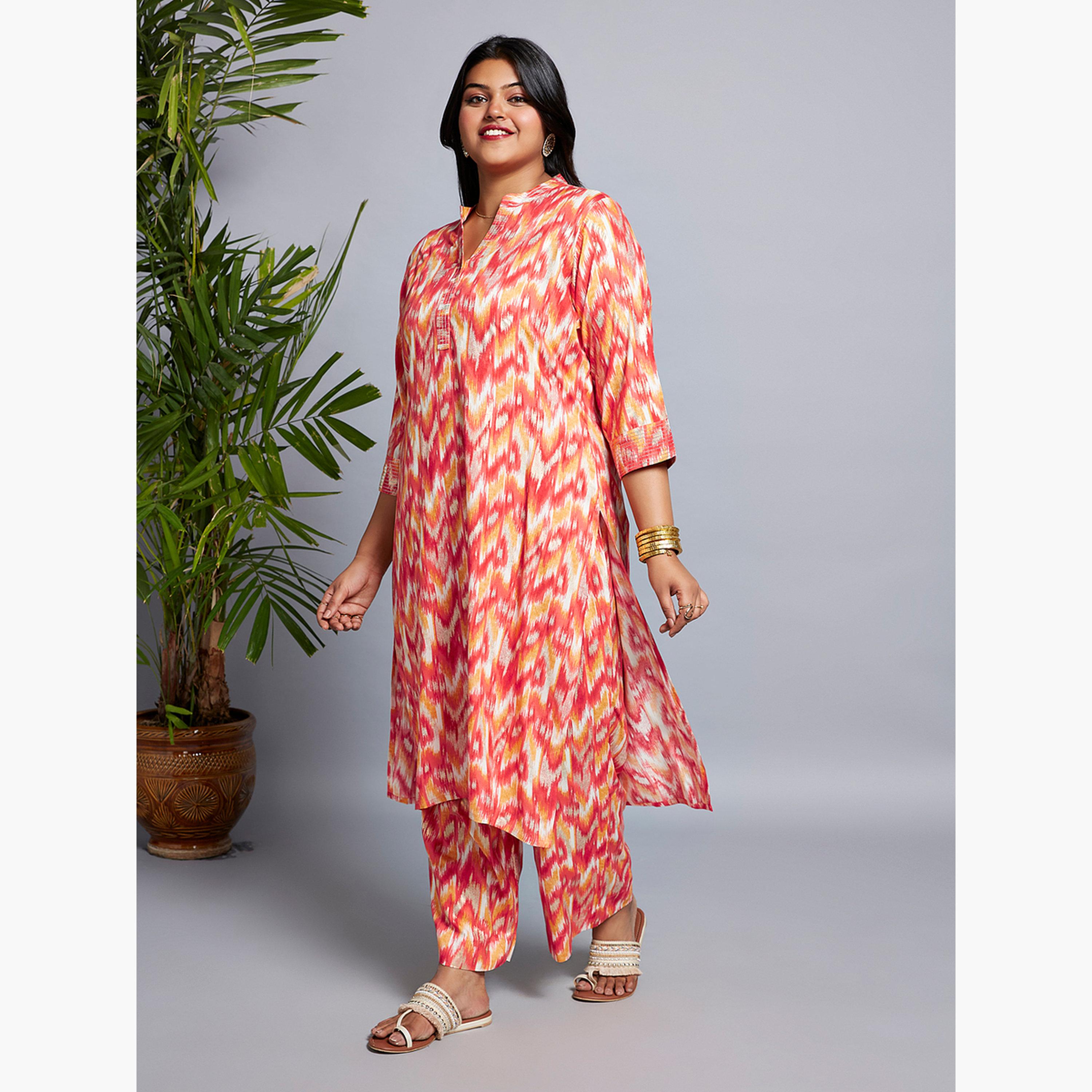 غلوبوس × ستايلي - طقم ملابس عمل كورتا وبنطال بطباعة شيفرون متعددة المقاسات-women-clothing-ethnicwear-kurtasets-image-2