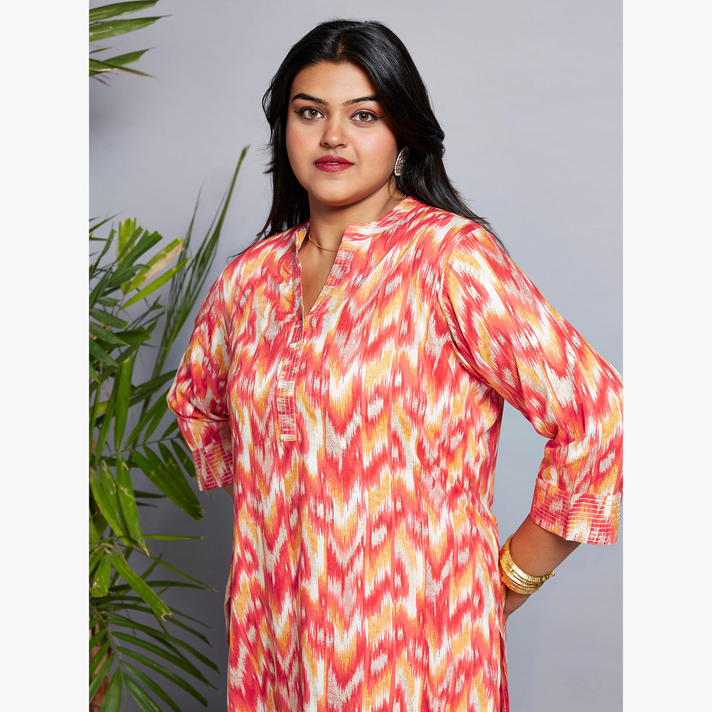 غلوبوس × ستايلي - طقم ملابس عمل كورتا وبنطال بطباعة شيفرون متعددة المقاسات-women-clothing-ethnicwear-kurtasets-image-3