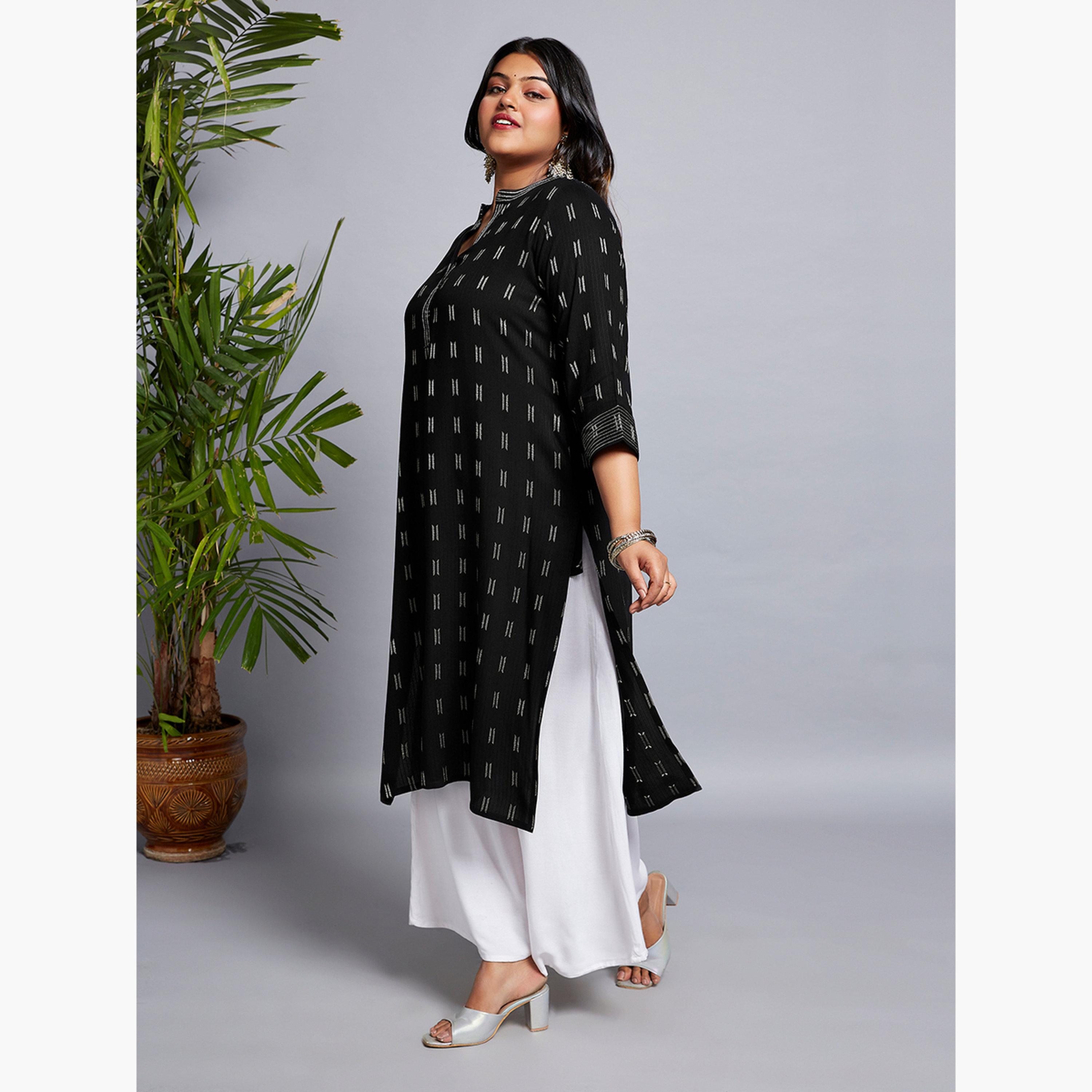 Globus X Styli Plus Size Black Zari Detail Workwear Kurta-women-clothing-ethnicwear-kurtas-image-2