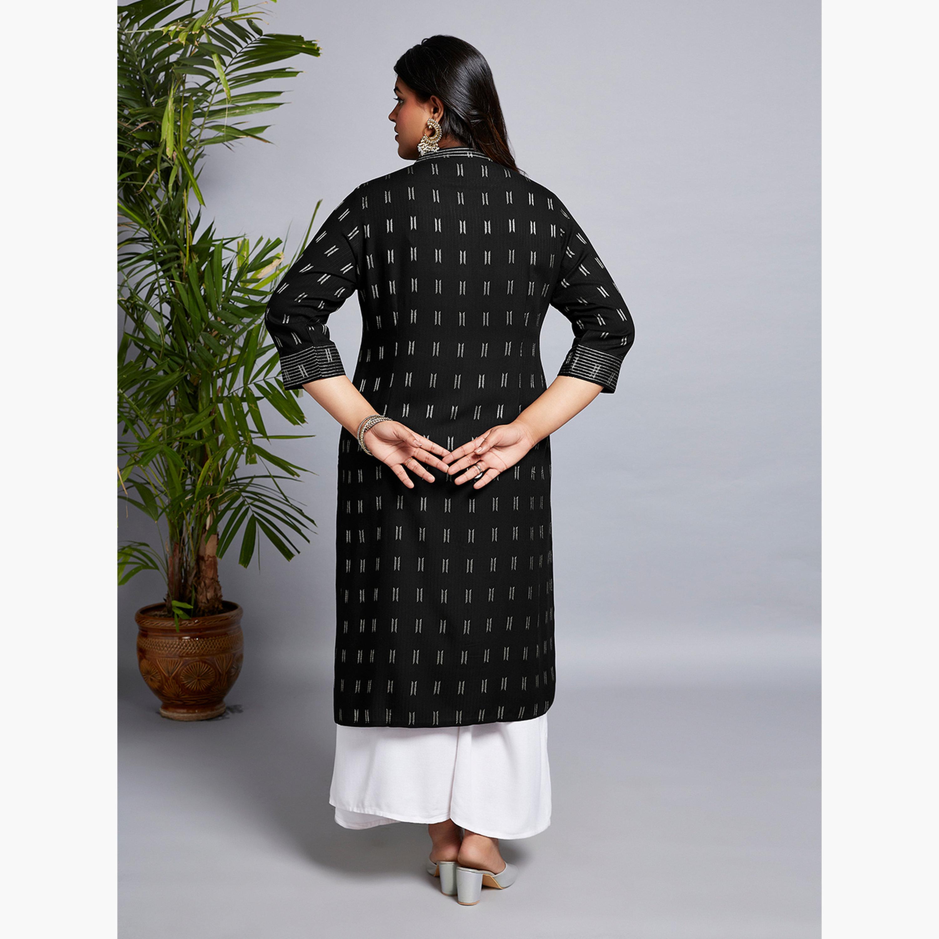 غلوبوس × ستايلي - كورتا عمل سوداء بتفاصيل زاري بمقاسات كبيرة-women-clothing-ethnicwear-kurtas-image-3