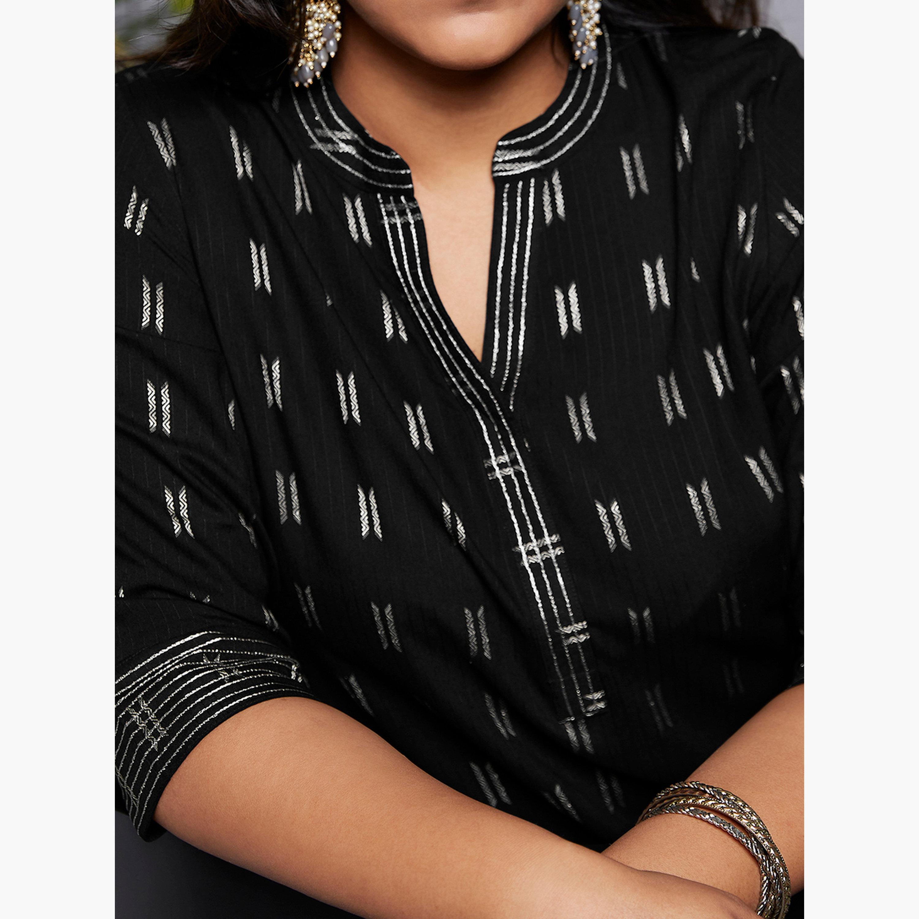 Globus X Styli Plus Size Black Zari Detail Workwear Kurta-women-clothing-ethnicwear-kurtas-image-5