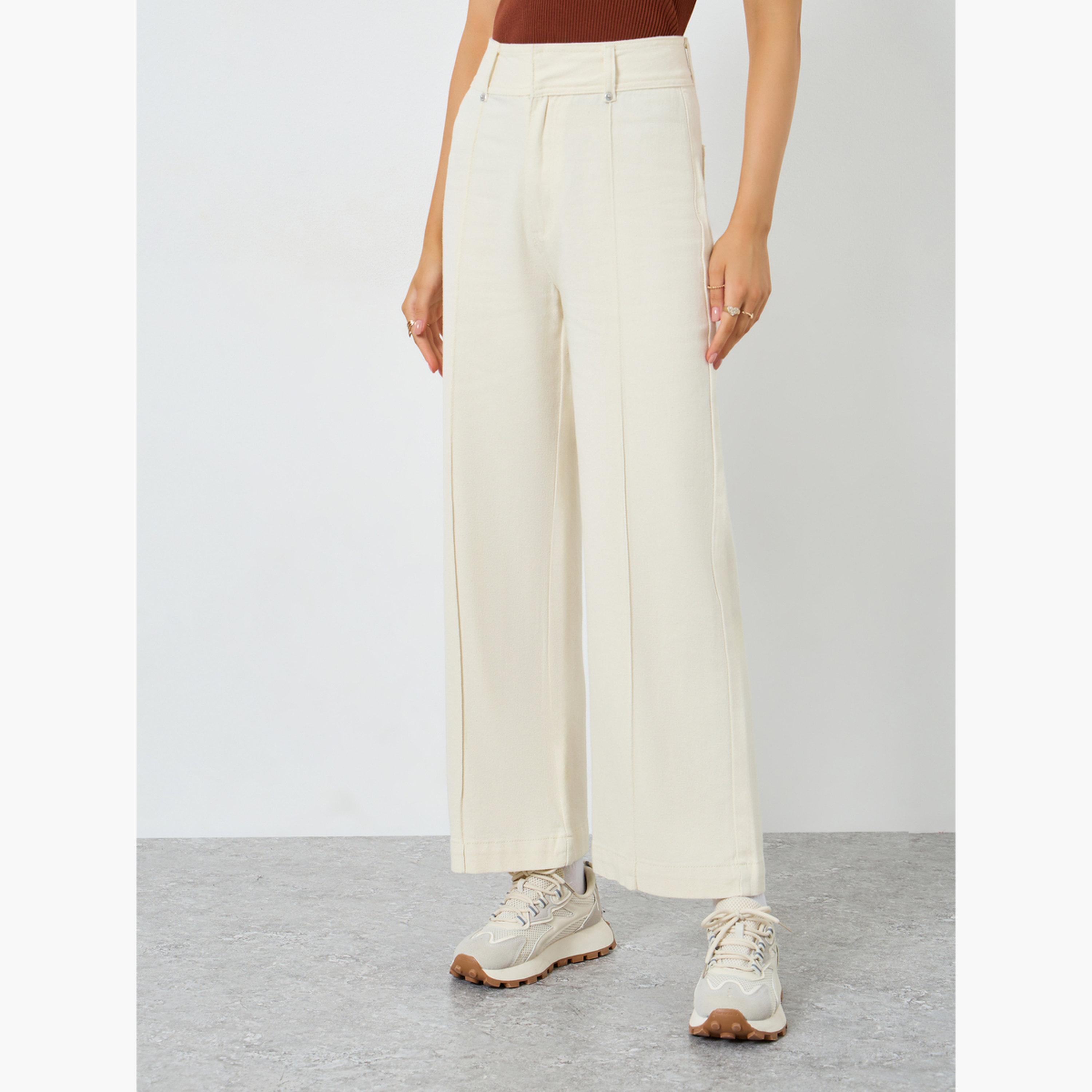 ستايلي - بنطال جينز واسع الساق بخصر مرتفع لون اوف وايت-women-clothing-bottoms-jeans-image-1