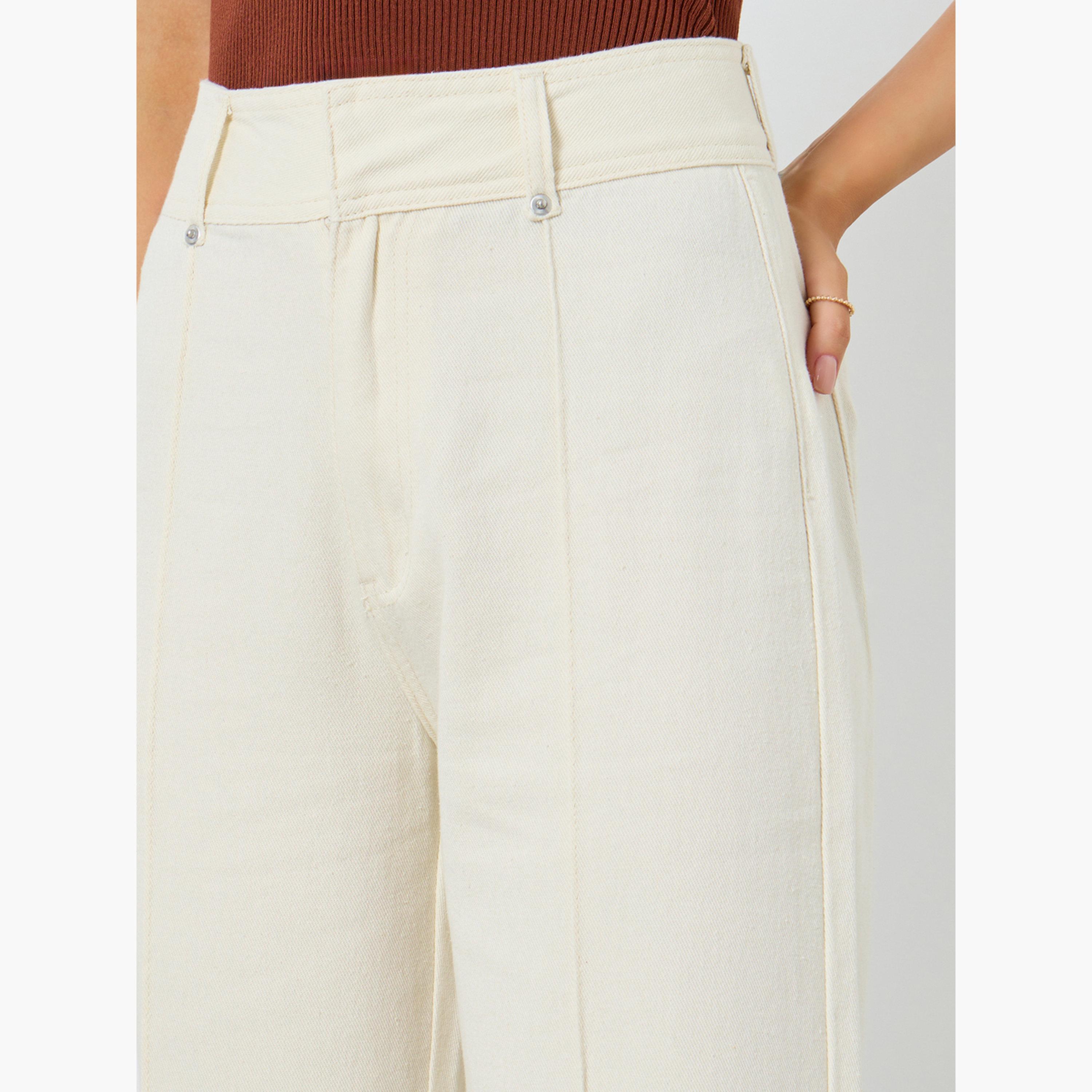 ستايلي - بنطال جينز واسع الساق بخصر مرتفع لون اوف وايت-women-clothing-bottoms-jeans-image-3