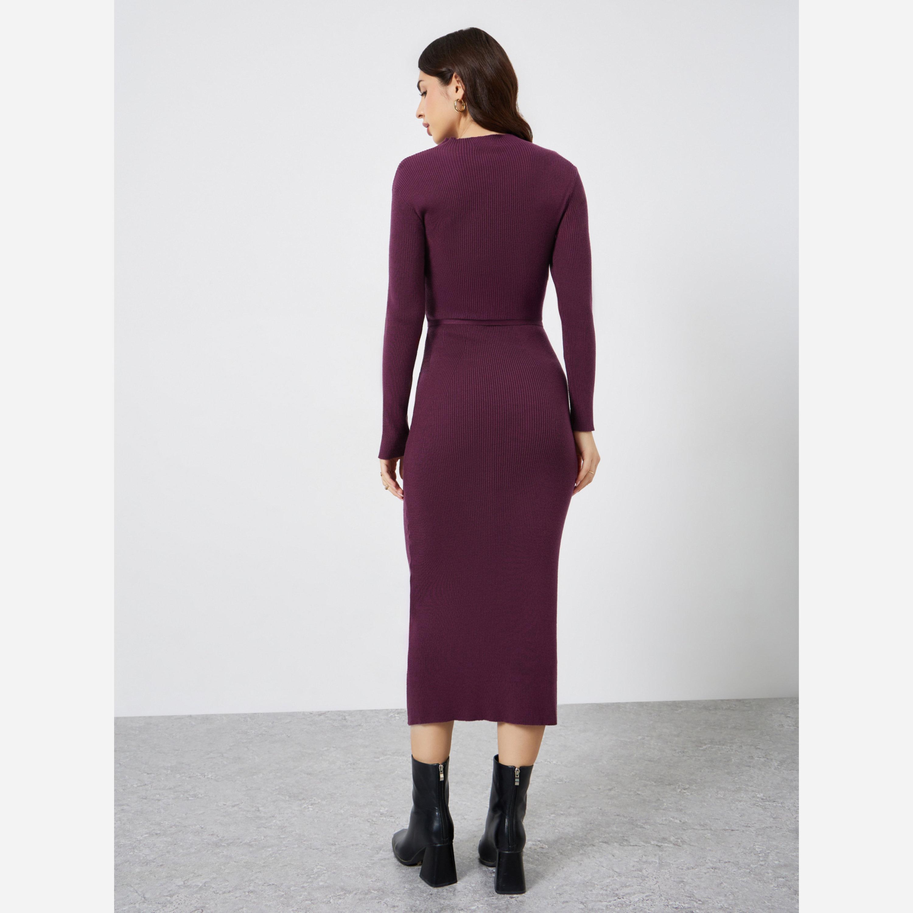 Styli Purple Ribbed Cut Out Sweater Midi Dress-women-clothing-dresses-image-3