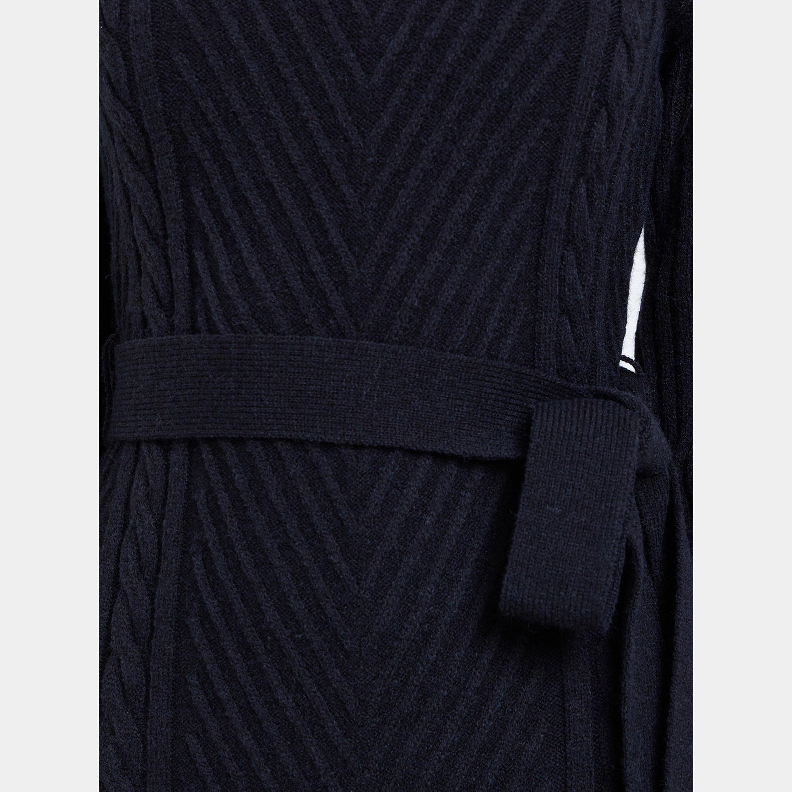 ستايلي - فستان نسائي أسود بأكمام طويلة وياقة مدورة صوف مع حزام-women-clothing-dresses-image-4