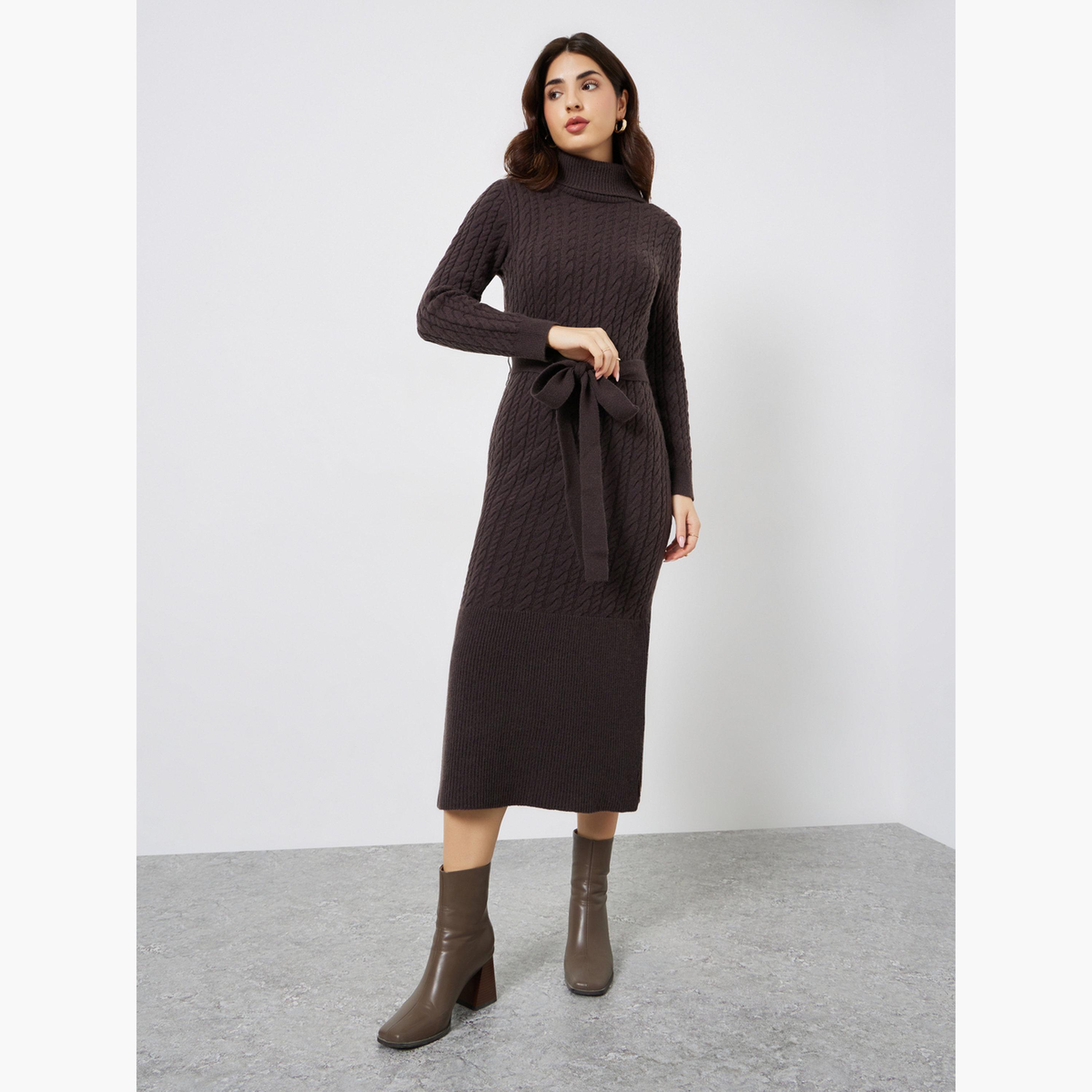 ستايلي - فستان ماكسي بني بأكمام طويلة-women-clothing-dresses-image-1