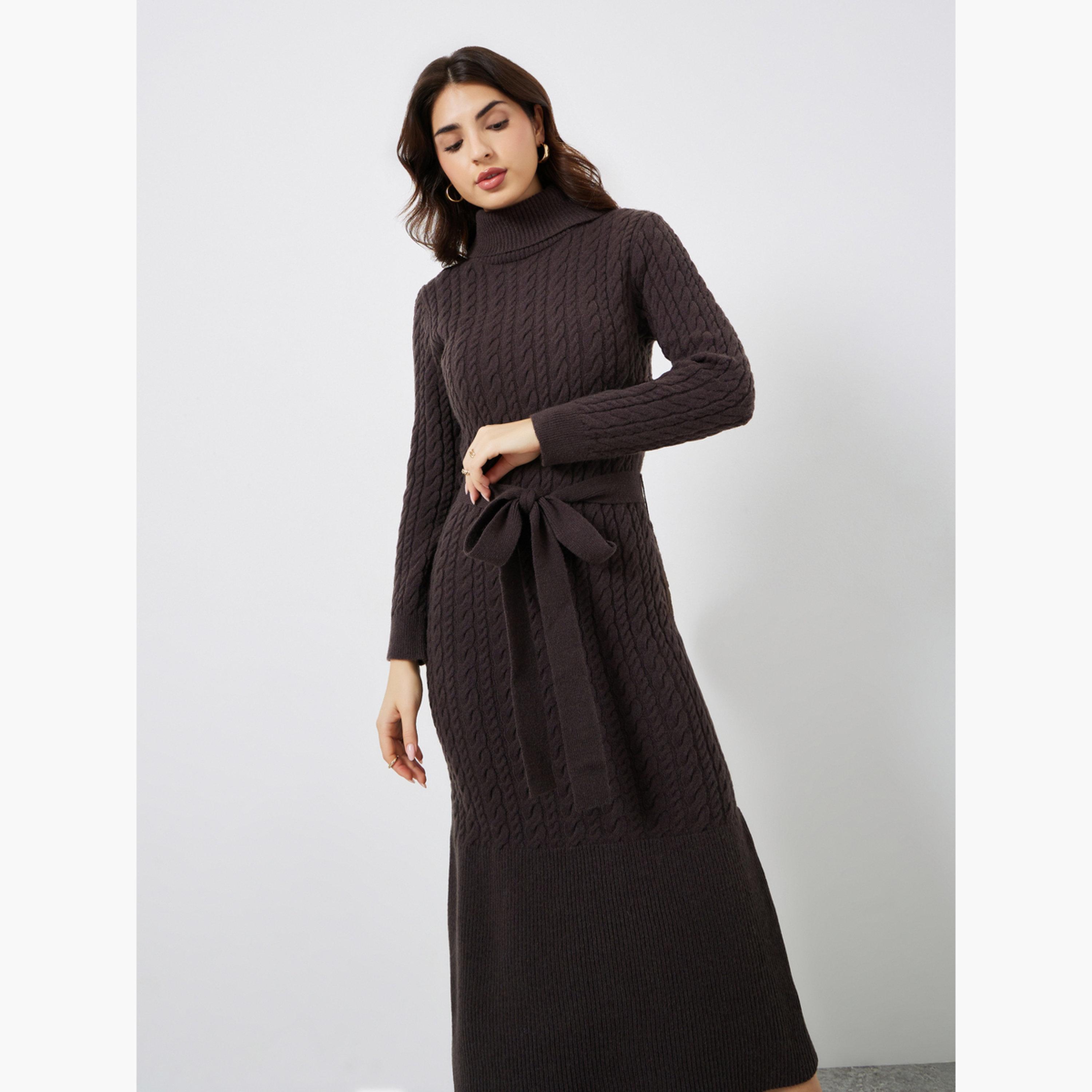 ستايلي - فستان ماكسي بني بأكمام طويلة-women-clothing-dresses-image-3