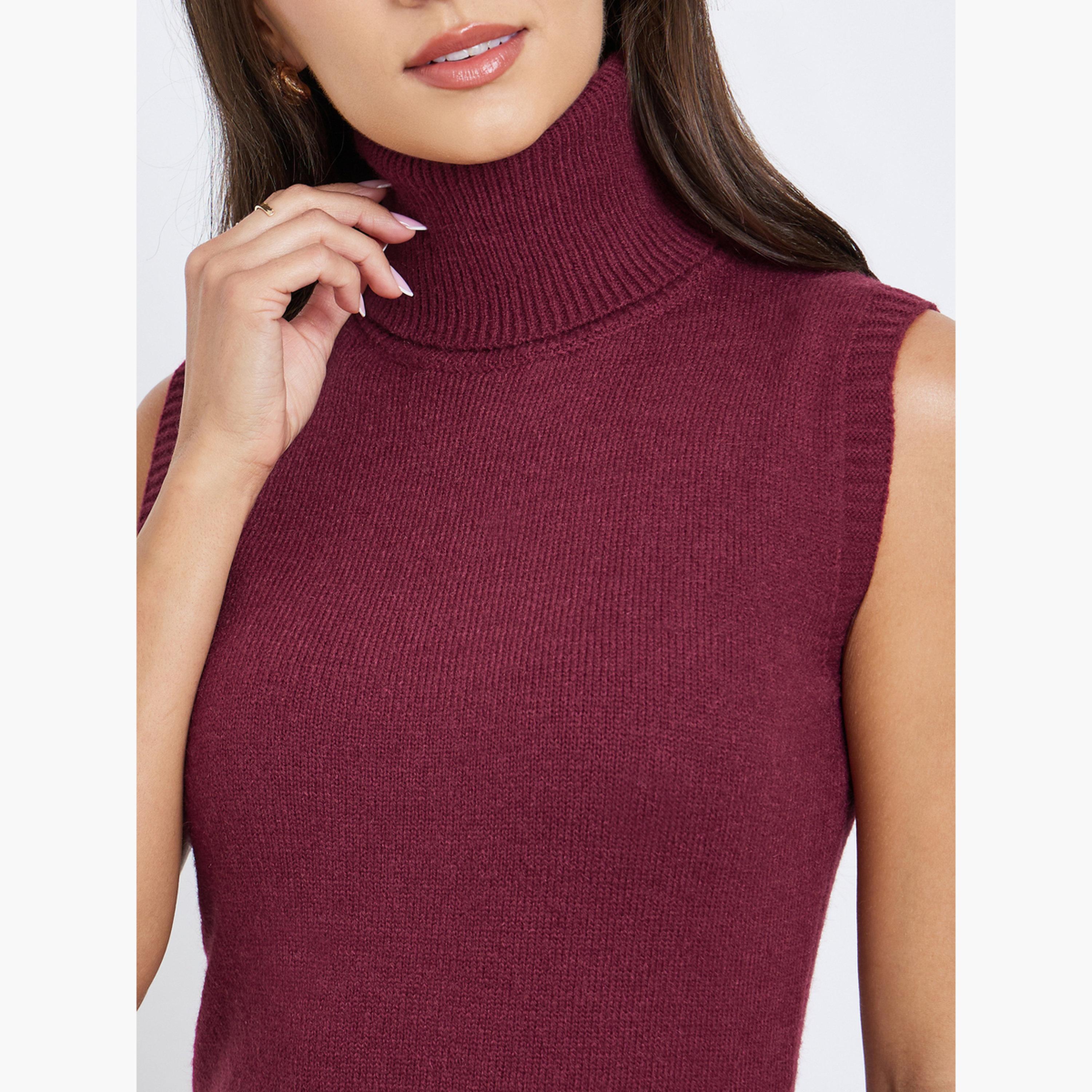 ستايلي - فستان متوسط الطول برغندي بدون أكمام مع شراشيب-women-clothing-dresses-image-5