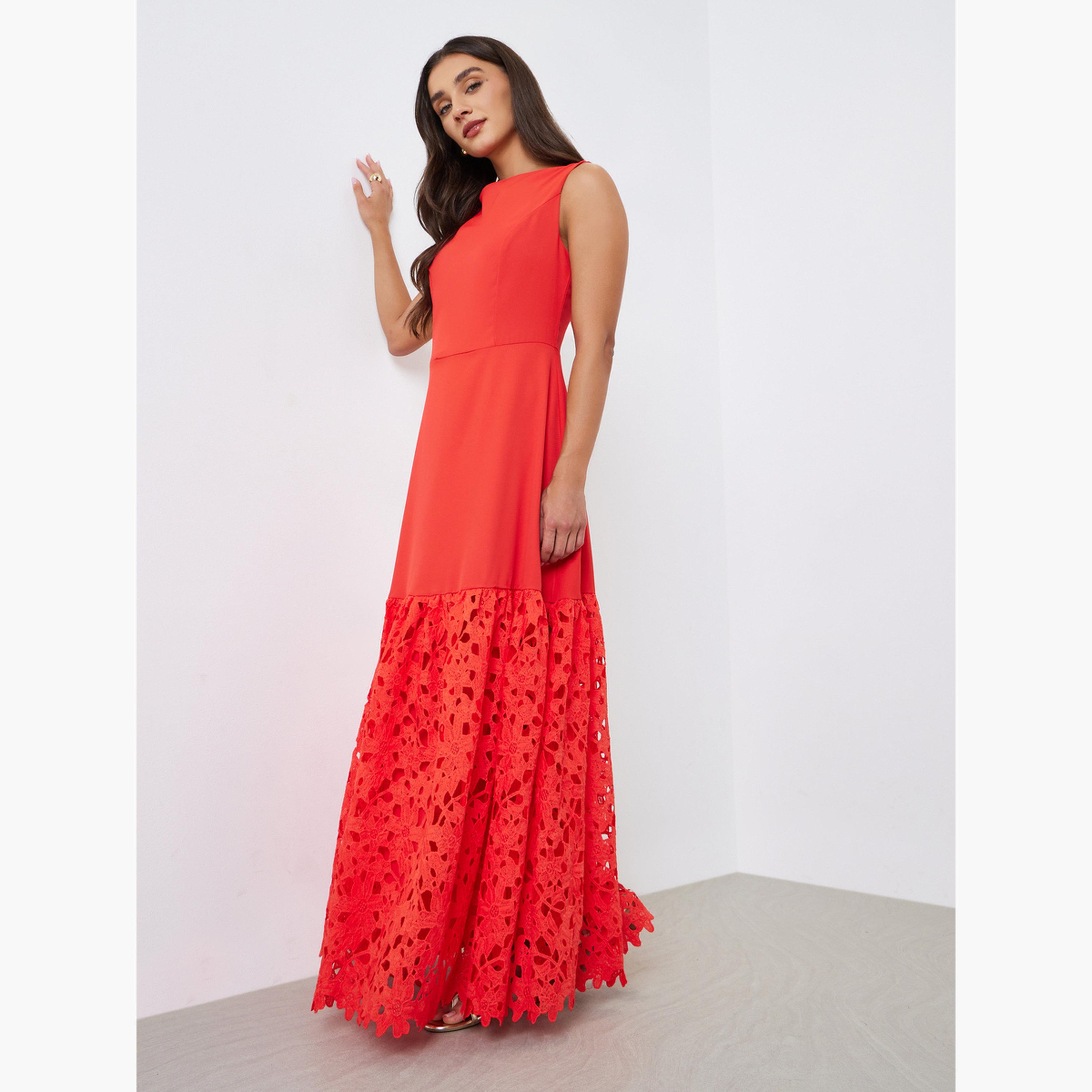 ستايلي - فستان ماكسي أحمر بدون أكمام تصميم A-women-clothing-dresses-image-1