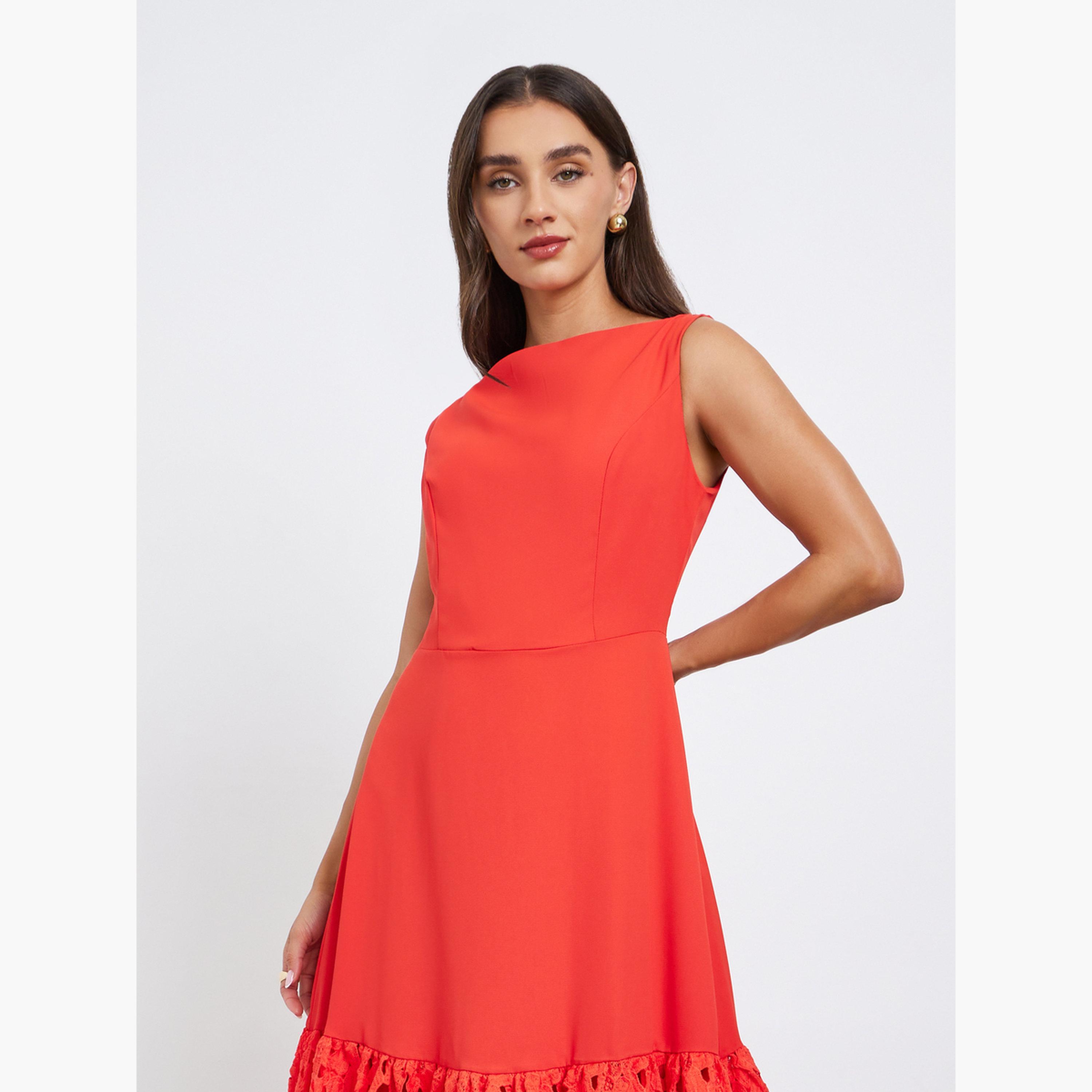 ستايلي - فستان ماكسي أحمر بدون أكمام تصميم A-women-clothing-dresses-image-2