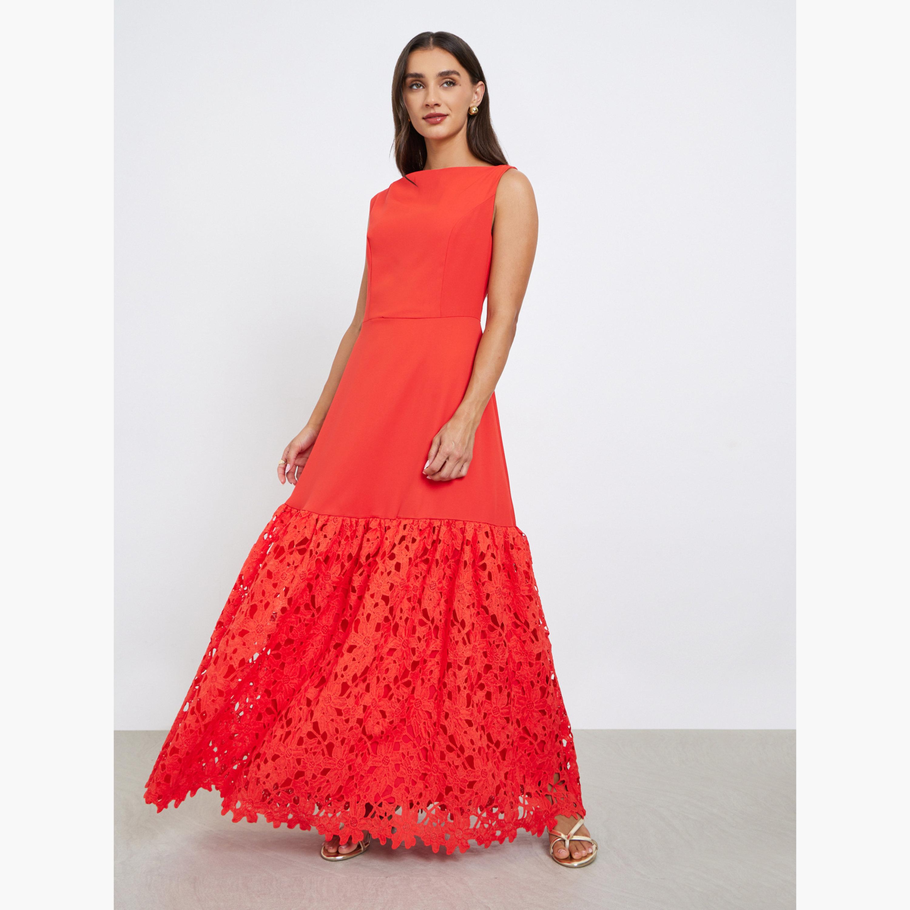 ستايلي - فستان ماكسي أحمر بدون أكمام تصميم A-women-clothing-dresses-image-3