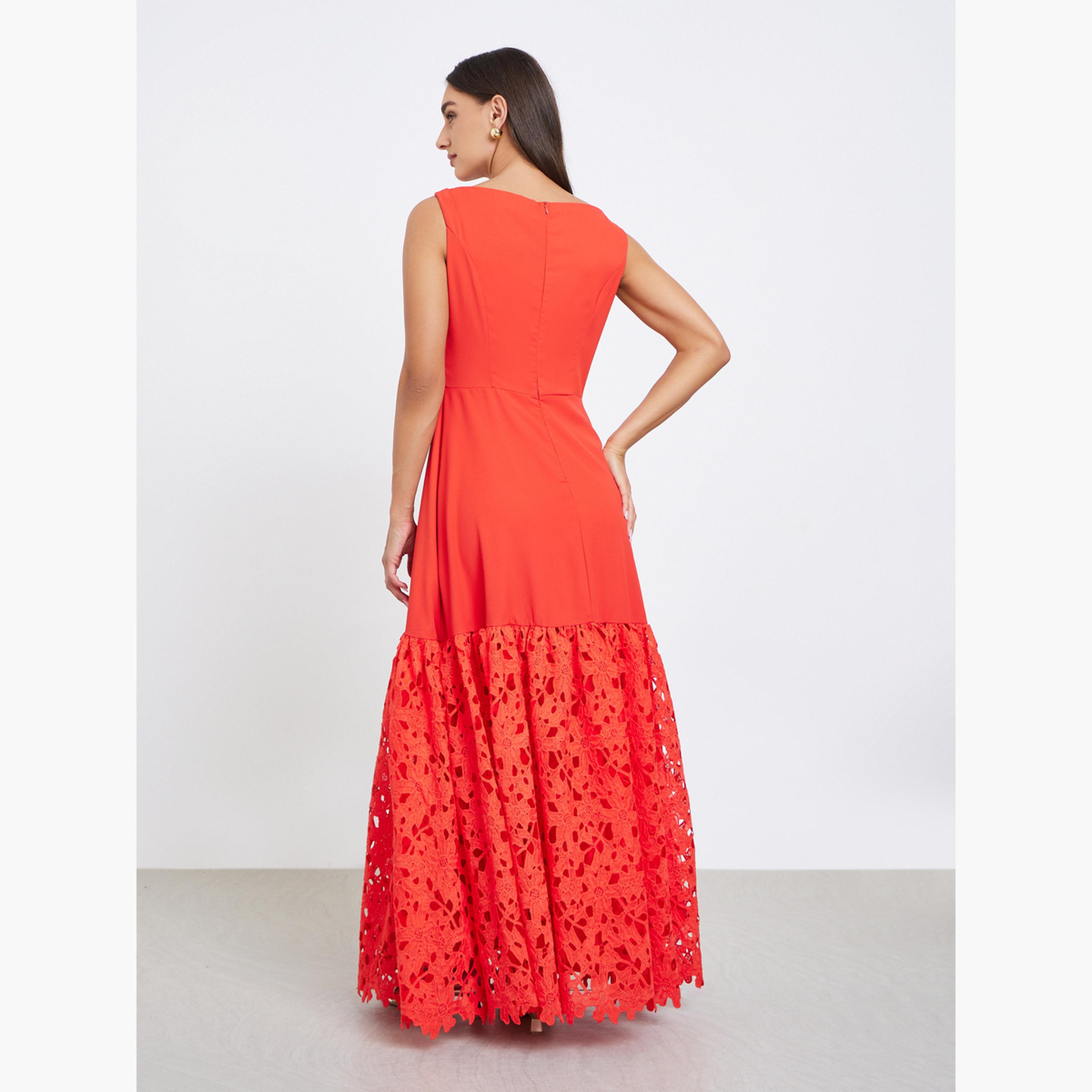 ستايلي - فستان ماكسي أحمر بدون أكمام تصميم A-women-clothing-dresses-image-4