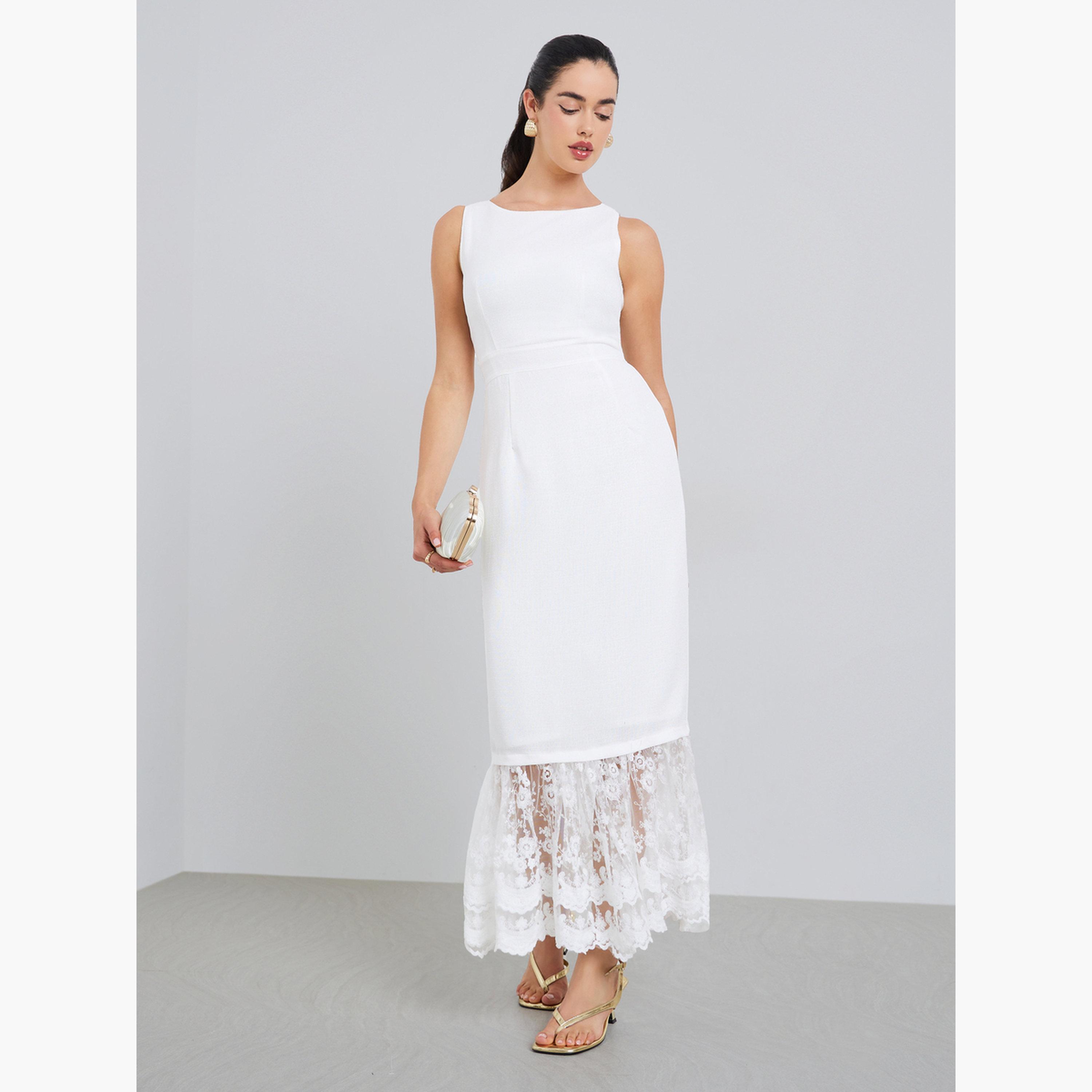 Styli Women White Lace Mermaid Maxi Dress-women-clothing-dresses-image-1