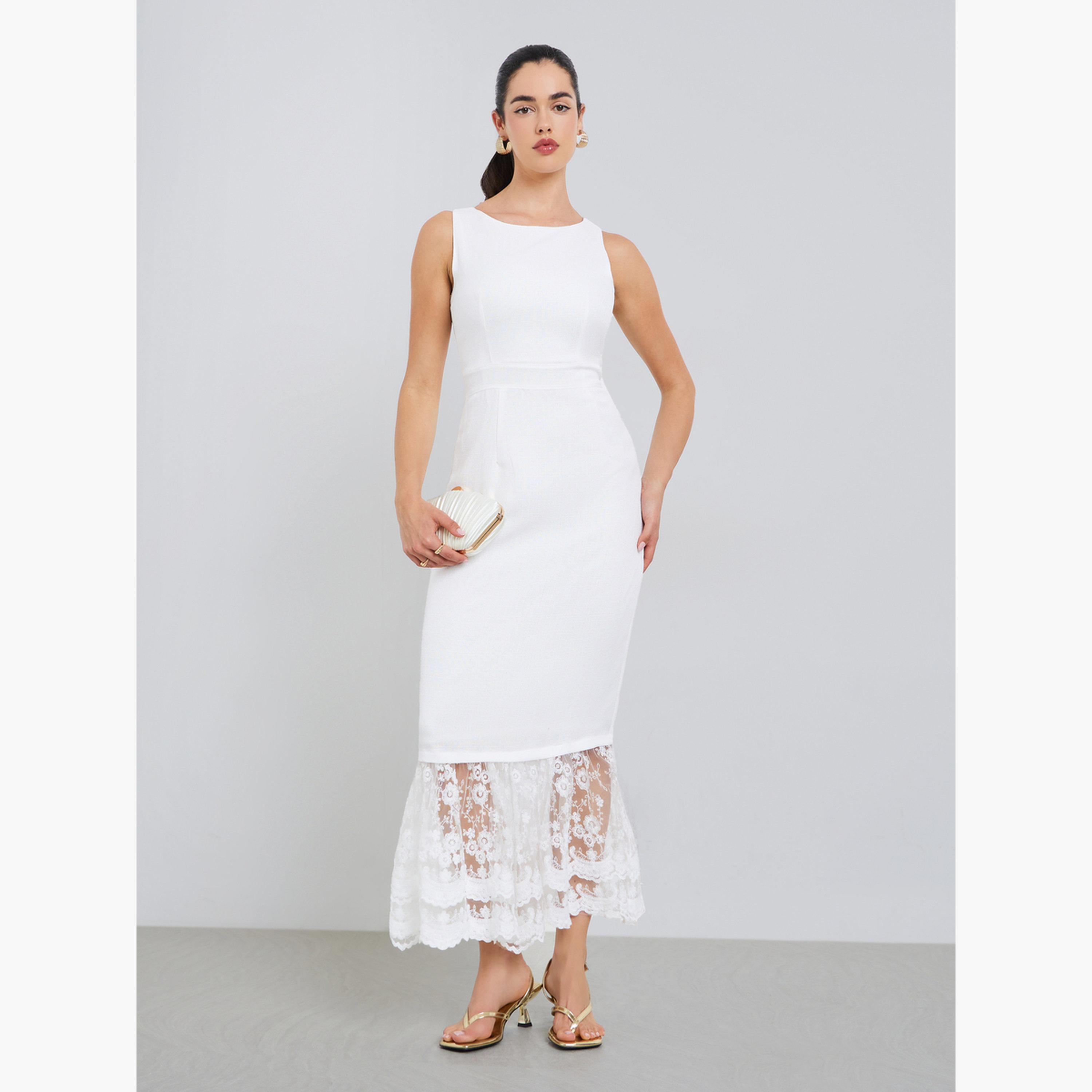 Styli Women White Lace Mermaid Maxi Dress-women-clothing-dresses-image-3