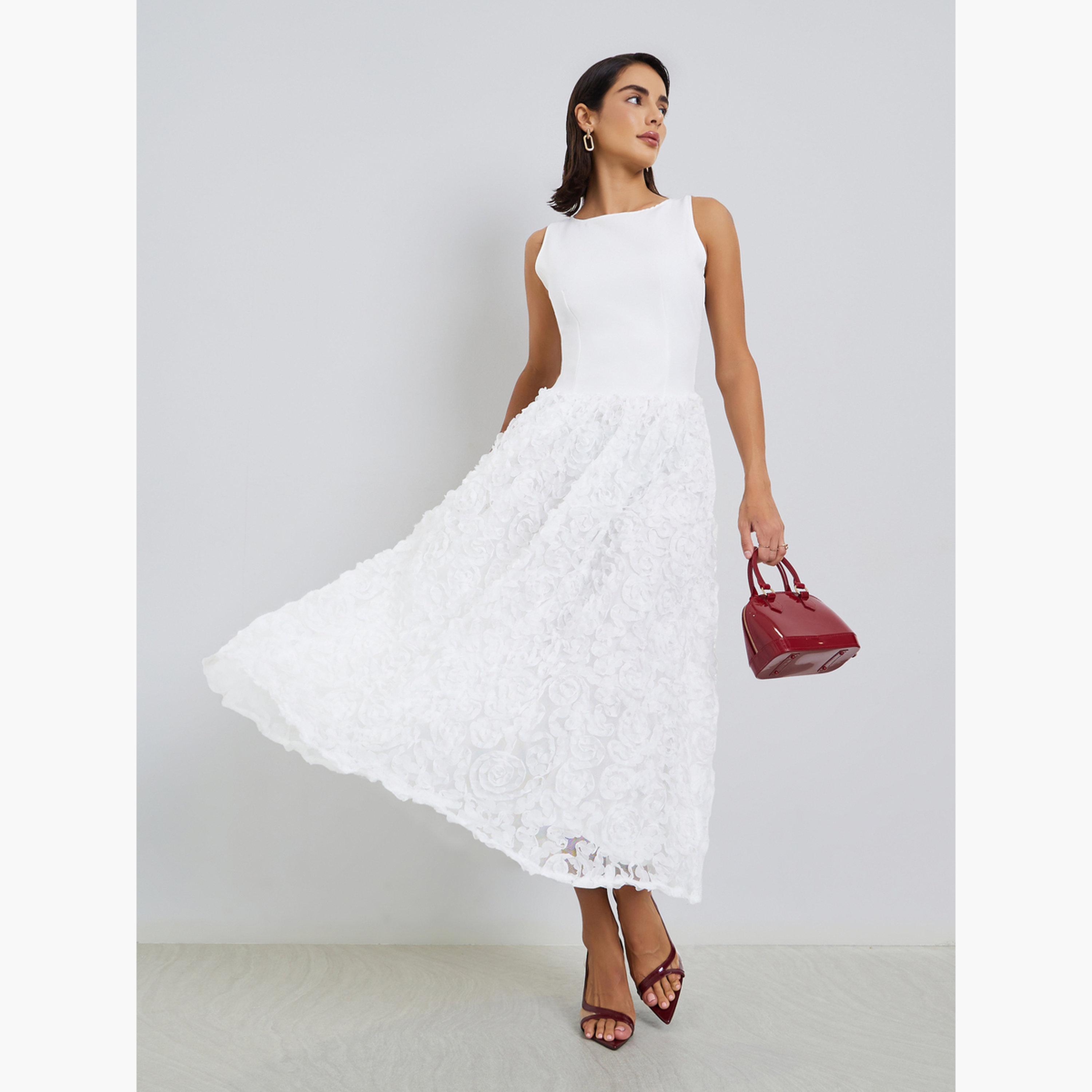 فستان ميدي بلا أكمام بتفاصيل ورود-women-clothing-dresses-image-1