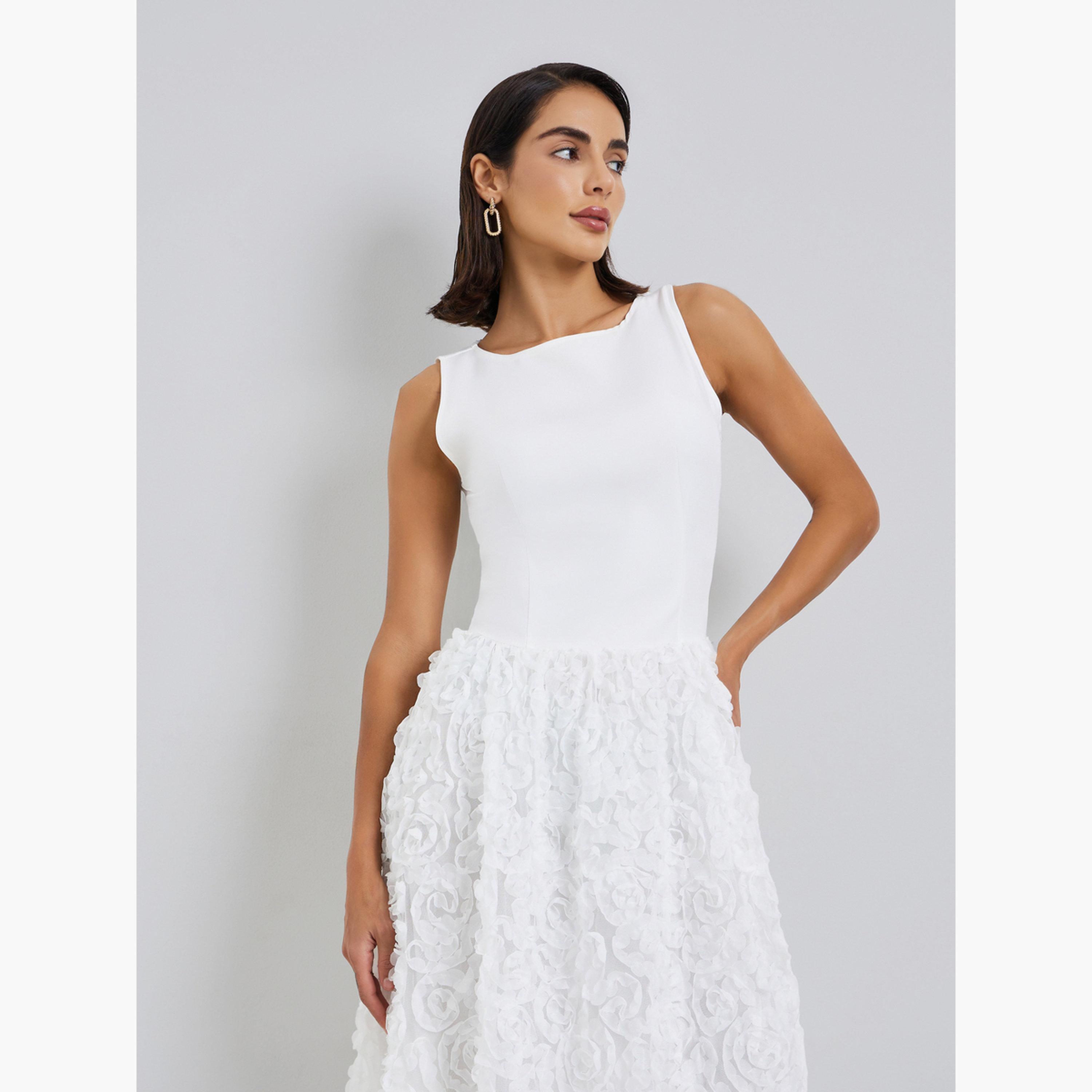 فستان ميدي بلا أكمام بتفاصيل ورود-women-clothing-dresses-image-2
