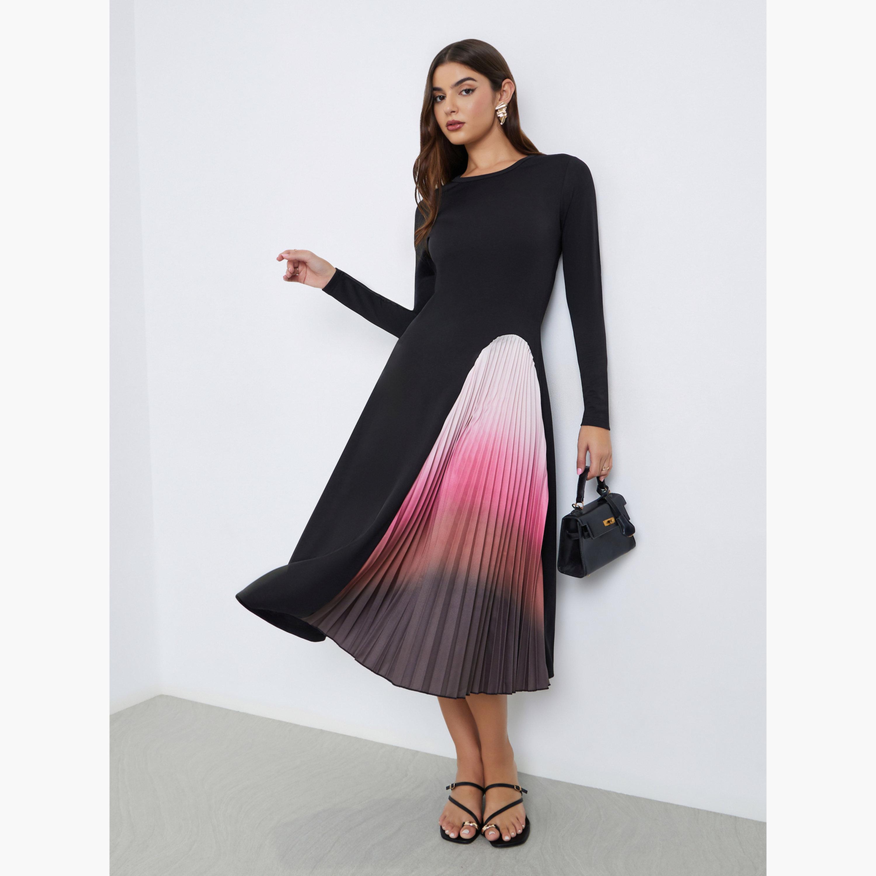 Styli Tie-Dye Pleated A-Line Midi Dress-women-clothing-dresses-image-1