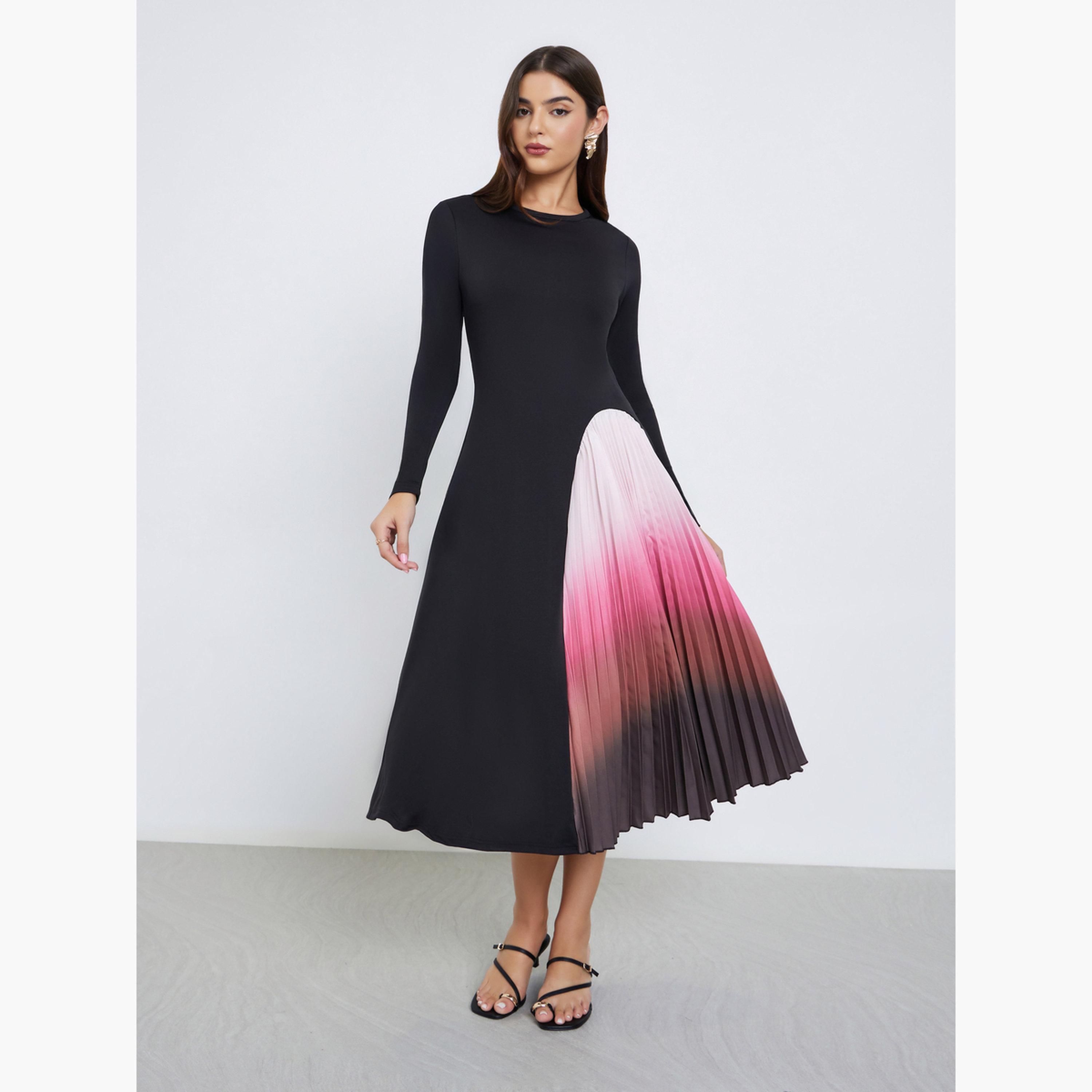 Styli Tie-Dye Pleated A-Line Midi Dress-women-clothing-dresses-image-2
