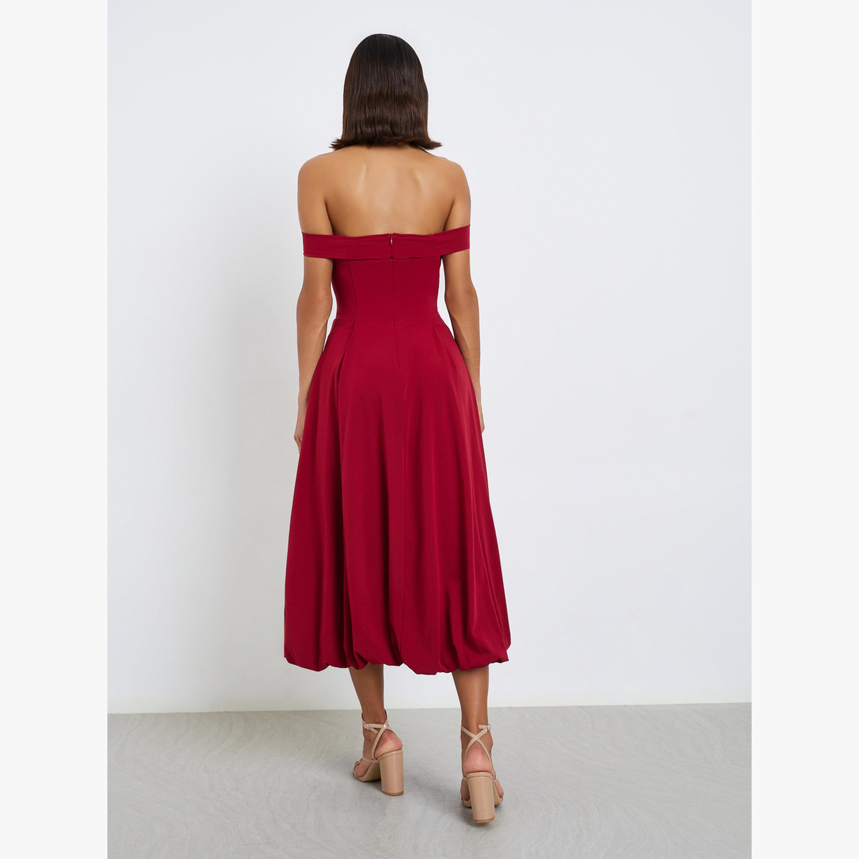 فستان ميدي باردو بتفاصيل بروش-women-clothing-dresses-image-3