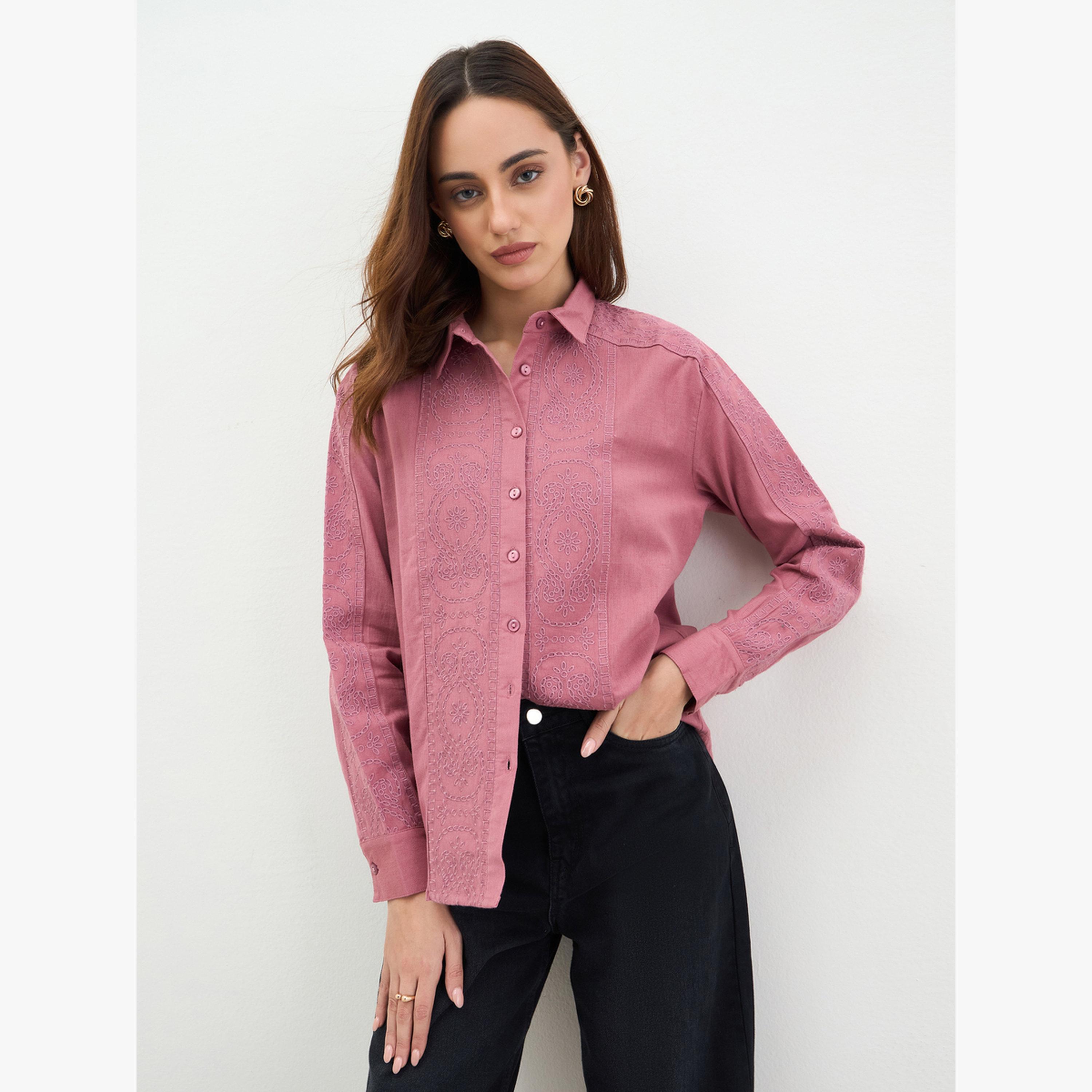 بلوزة بتفاصيل مُطرّزة وأكمام طويلة-women-clothing-shirtsandblouses-shirts-image-1