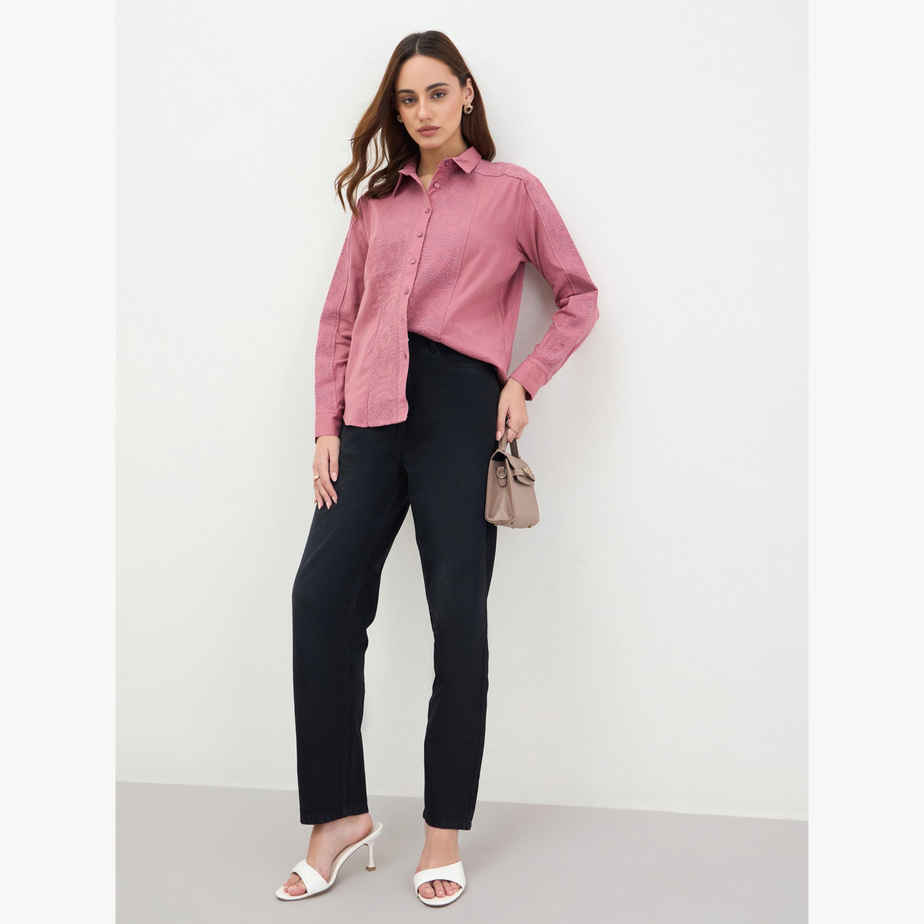 Styli Blush Pink Embroidered Long Sleeve Shirt-women-clothing-shirtsandblouses-shirts-image-2